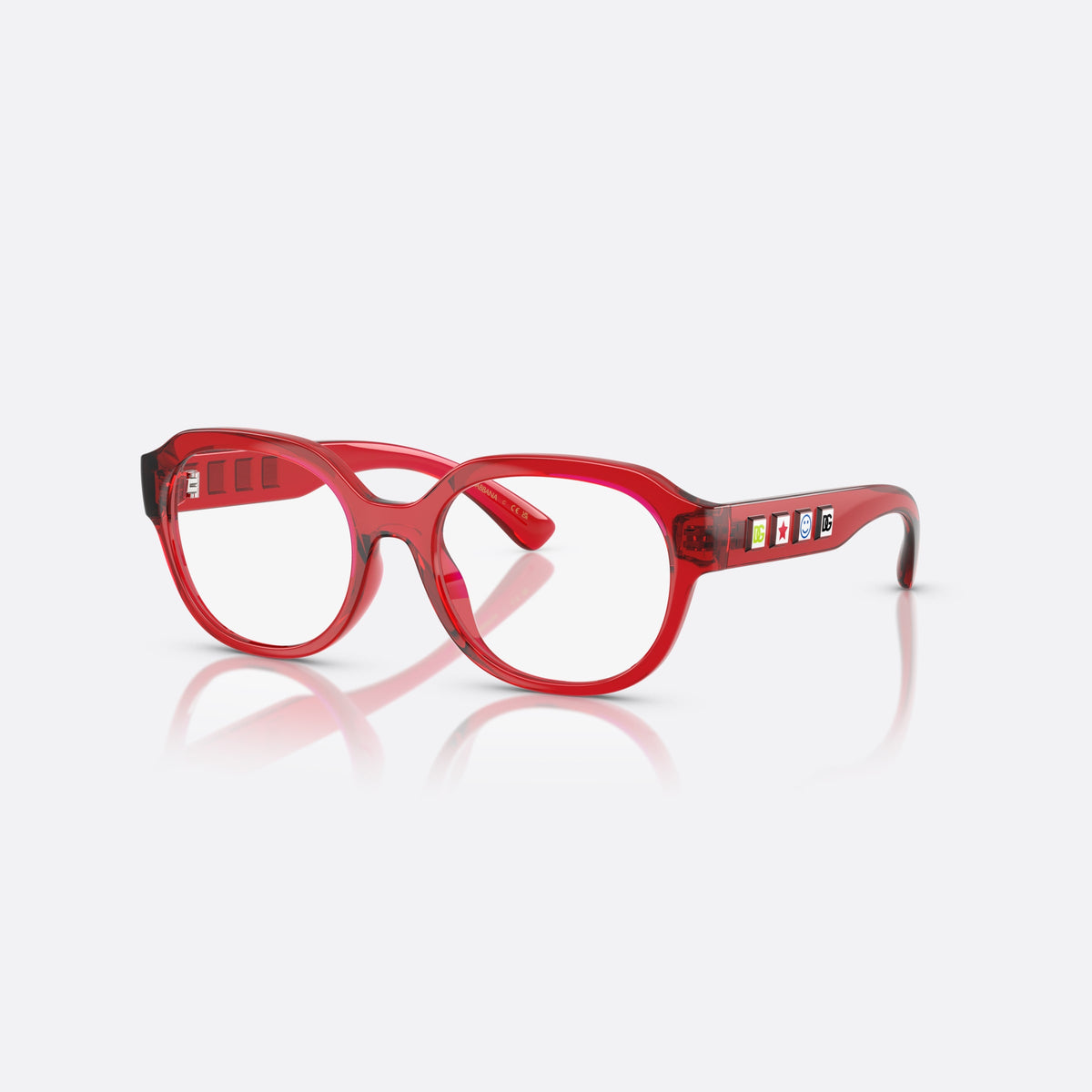 Dolce & Gabbana DX5004U 3409 eyeglasses, red round frame for kids, plain bridge, brand logo on temples
