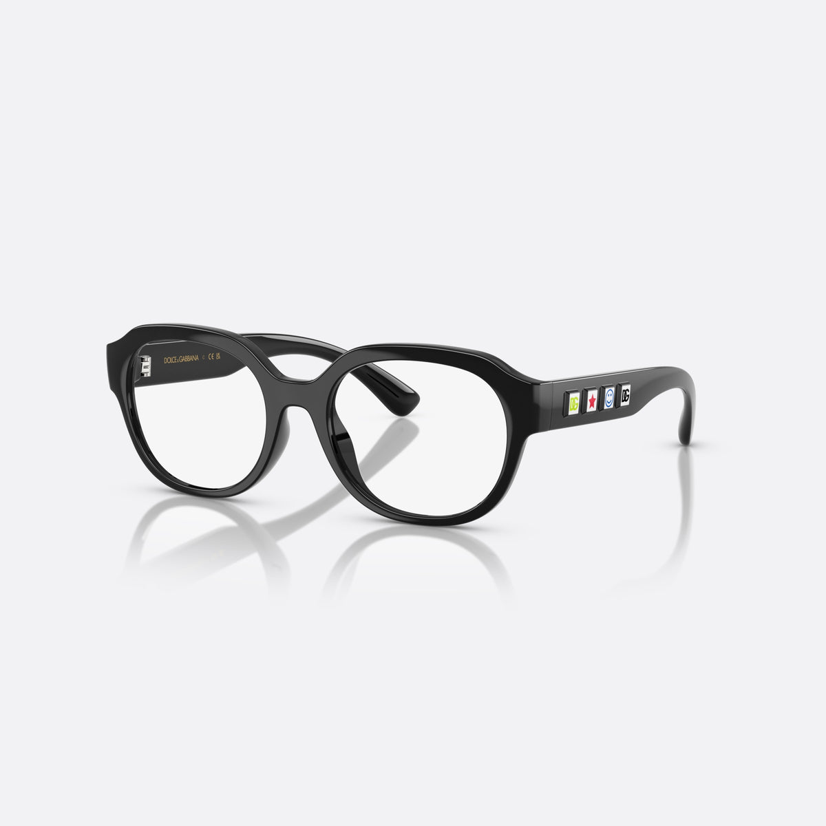 Dolce & Gabbana DX5004U 501 eyeglasses, black round frame for kids, keyhole bridge, brand logo on temples, full-rim frame