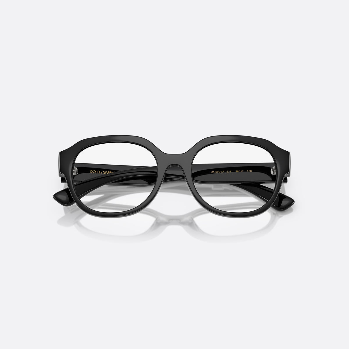Dolce & Gabbana DX5004U 501 eyeglasses, black round frame for kids, keyhole bridge, brand logo on temples, full-rim frame, folded