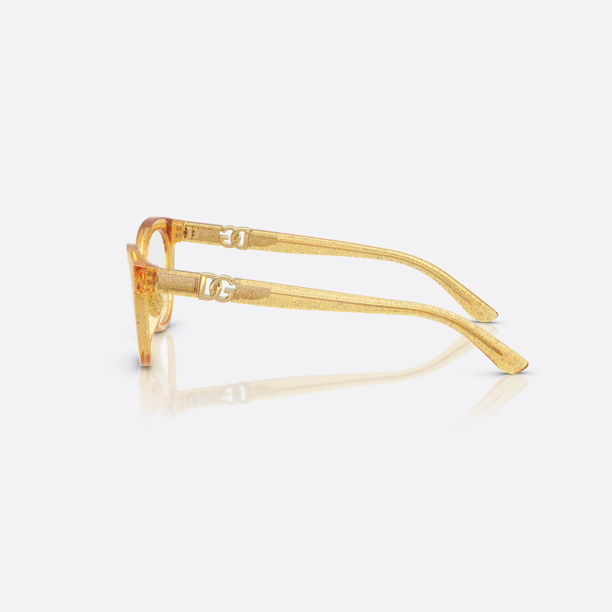 Dolce & Gabbana DX5005U 3455 eyeglasses, yellow butterfly frame for kids, plain bridge, brand logo on temples, side view