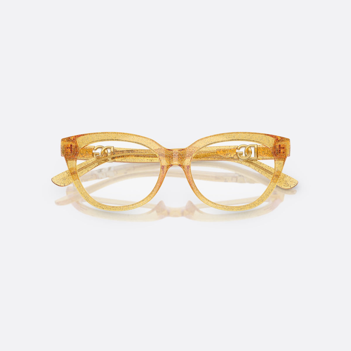 Dolce & Gabbana DX5005U 3455 eyeglasses, yellow butterfly frame for kids, plain bridge, brand logo on temples, folded
