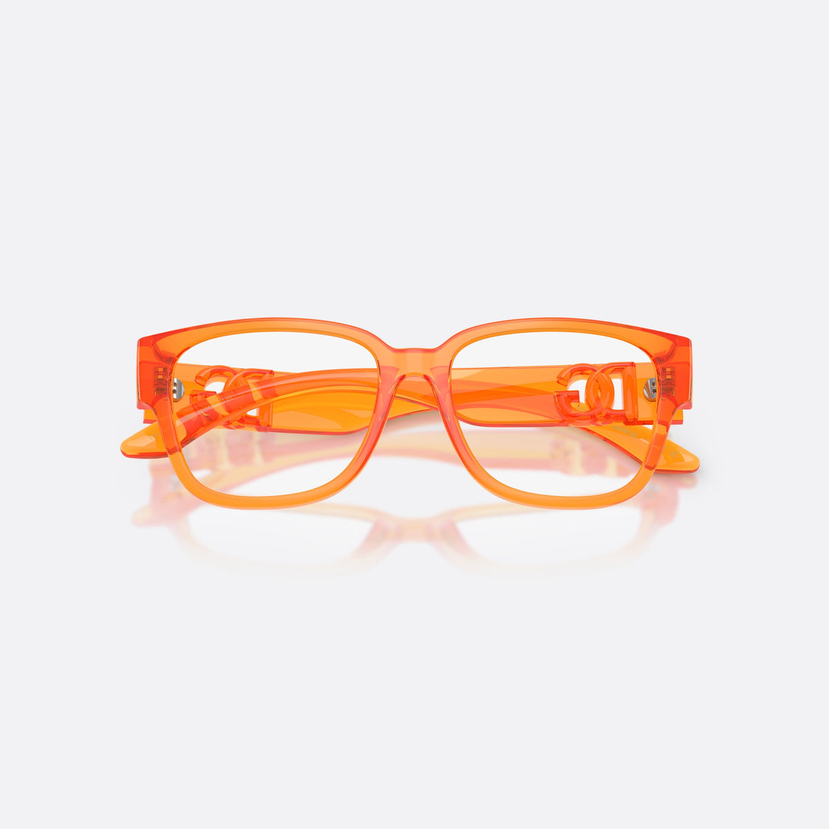 Dolce & Gabbana DX5006 3388 eyeglasses, orange square frame for kids, plain bridge, brand logo on temples, wide tapered temples, folded