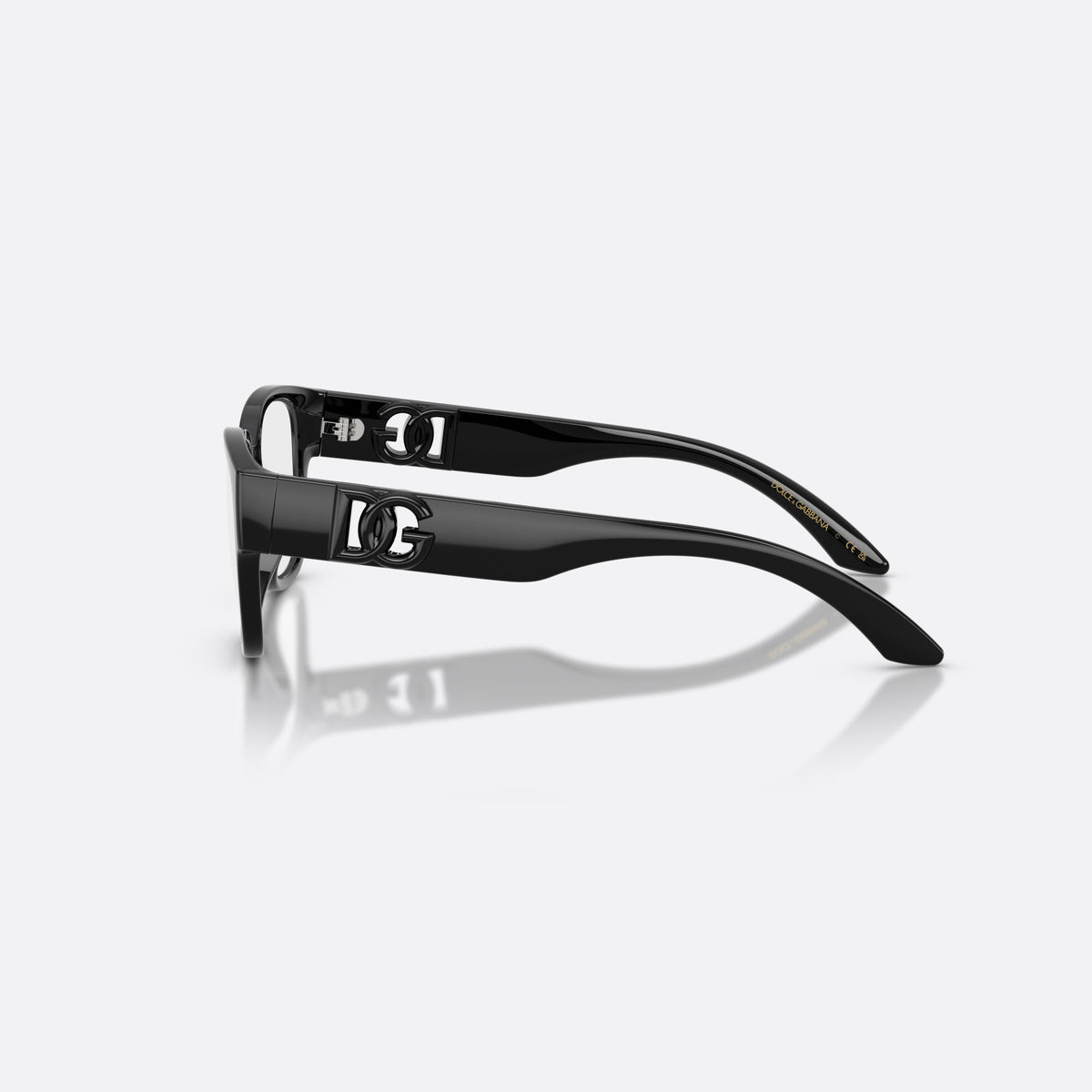 Dolce & Gabbana DX5006 501 eyeglasses, black square frame for kids, plain double bridge, brand logo plaque on temples, side view