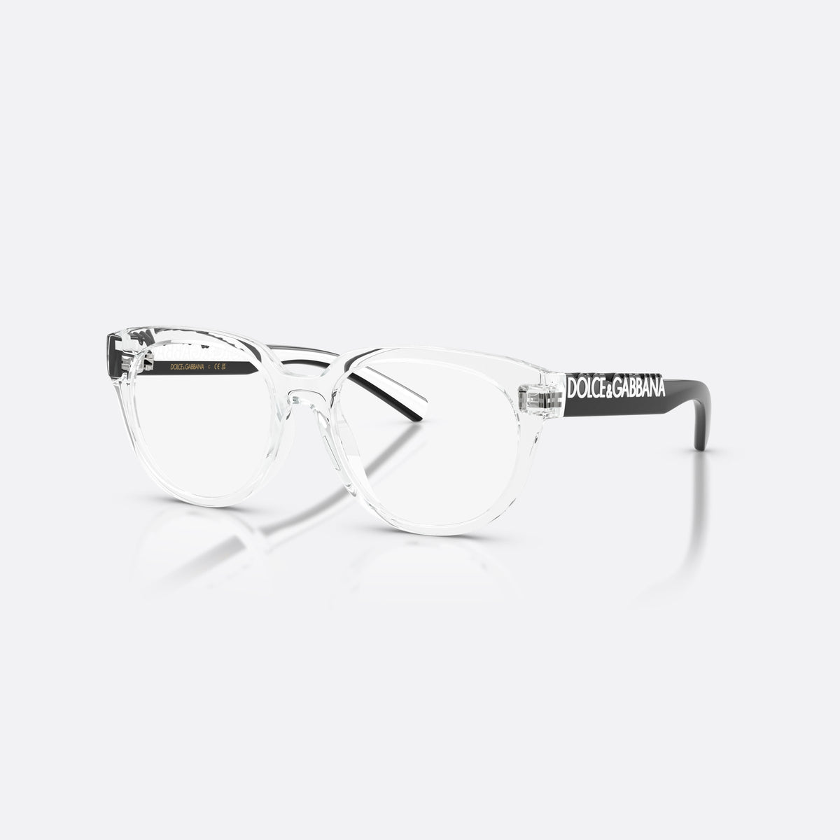 Dolce & Gabbana DX5007 3133 eyeglasses, clear phantos frame for kids, plain bridge, brand lettering on temples