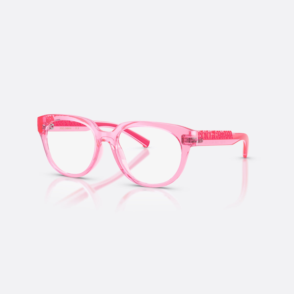 Dolce & Gabbana DX5007 3148 eyeglasses, pink phantos frame for kids, integrated plain bridge, brand lettering on temples