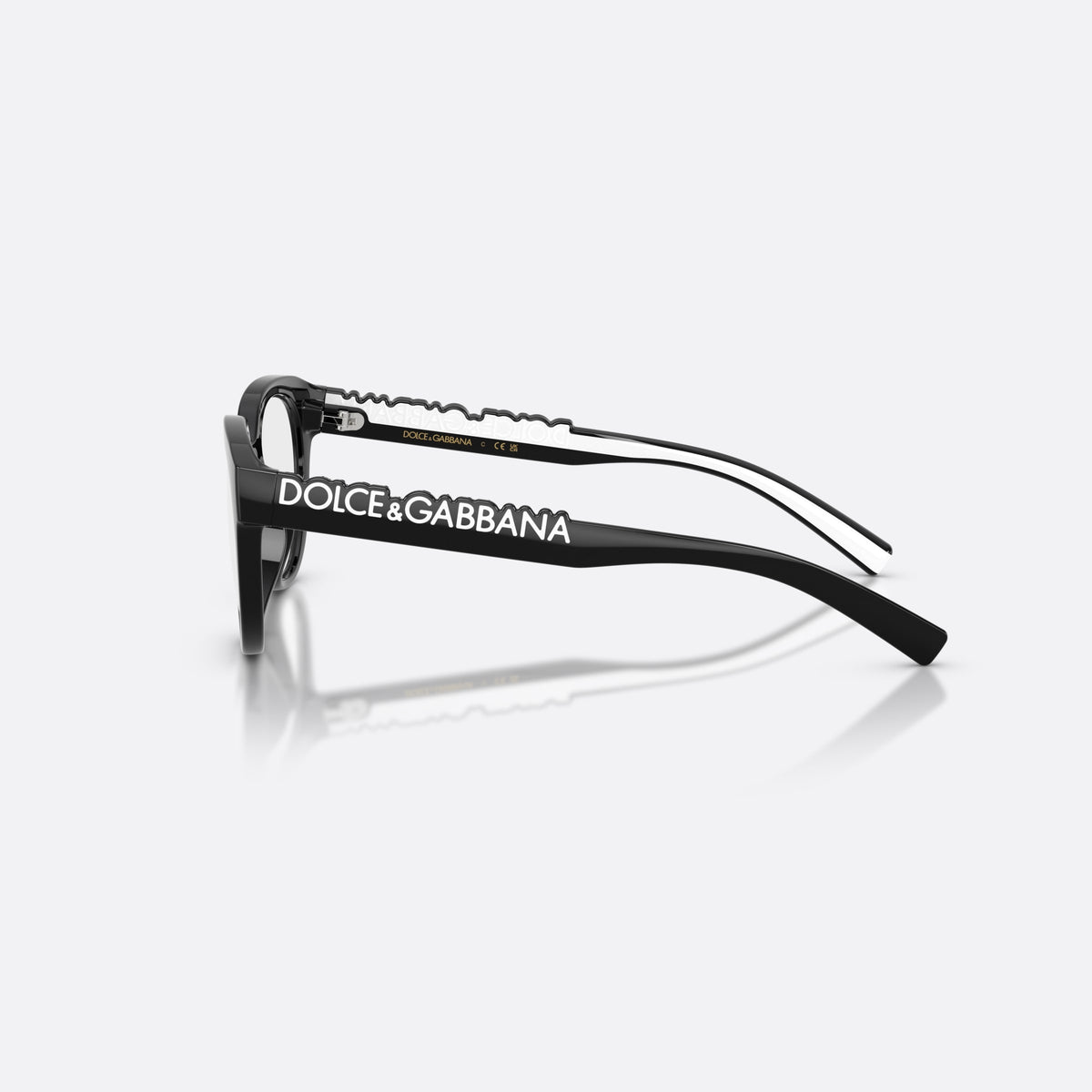 Dolce & Gabbana DX5007 501 eyeglasses, black phantos frame for kids, plain double bridge, brand lettering on temples, side view