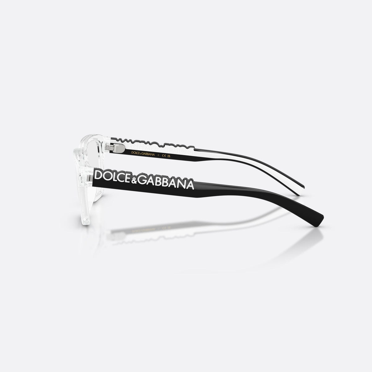 Dolce & Gabbana DX5008 3133 eyeglasses, clear rectangle frame for kids, plain bridge, brand lettering on temples, flat temples, side view