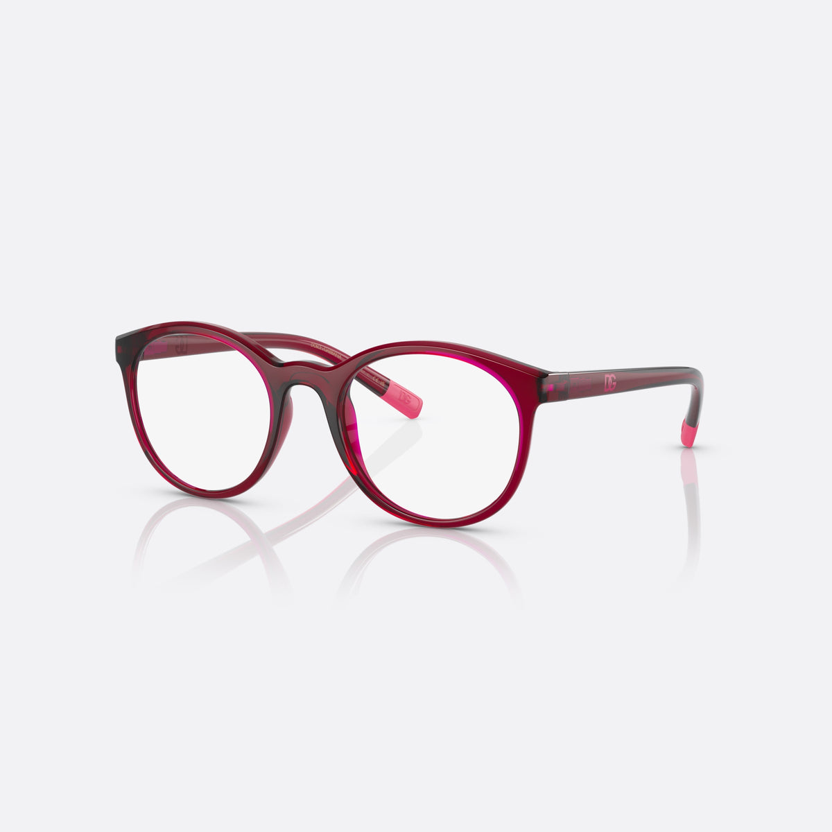 Dolce & Gabbana DX5095 1551 eyeglasses, red phantos frame for kids, plain bridge, brand logo on temple, silver-tone hinge