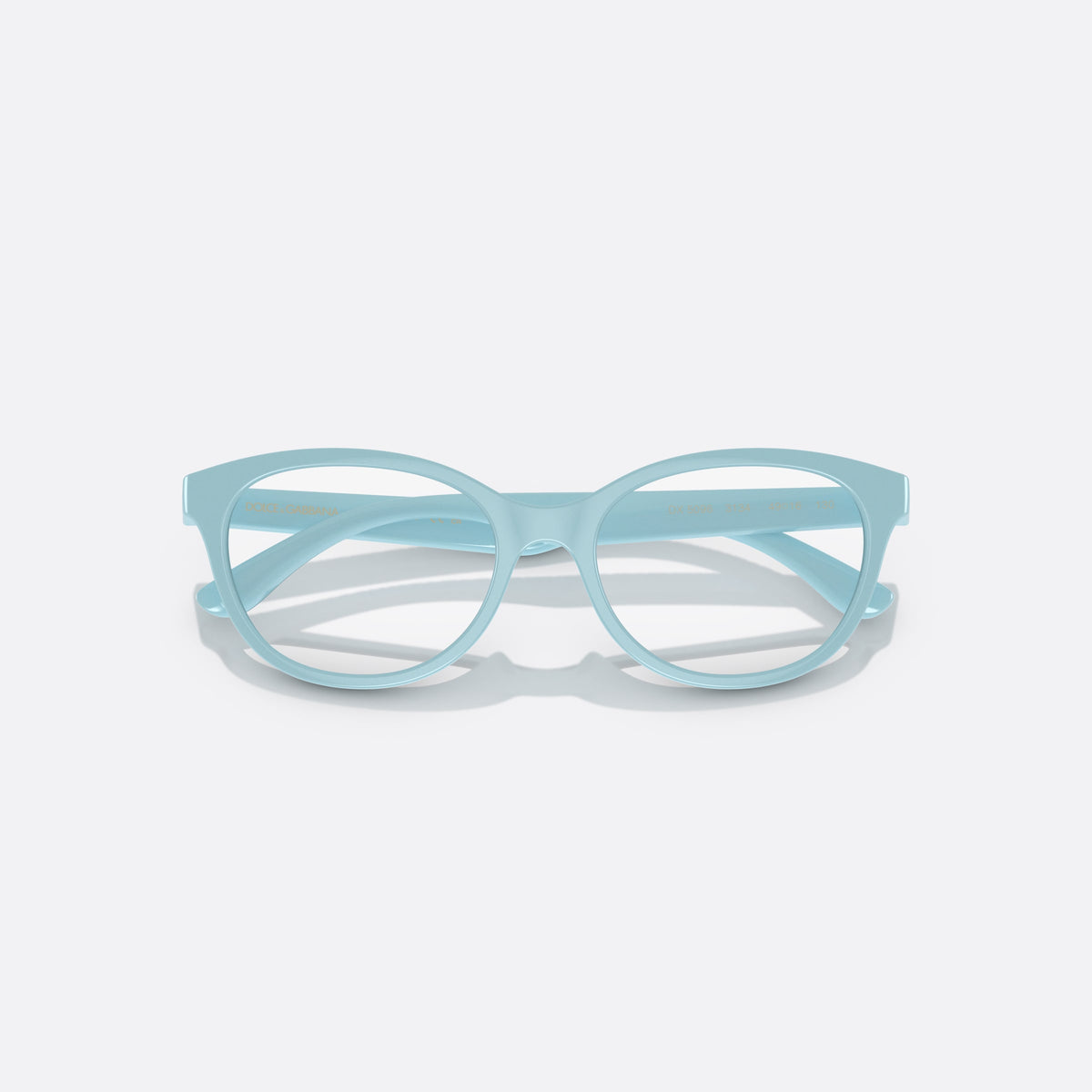 Dolce & Gabbana DX5096 3134 eyeglasses, blue butterfly frame for kids, plain integrated bridge, brand lettering on the temples, folded
