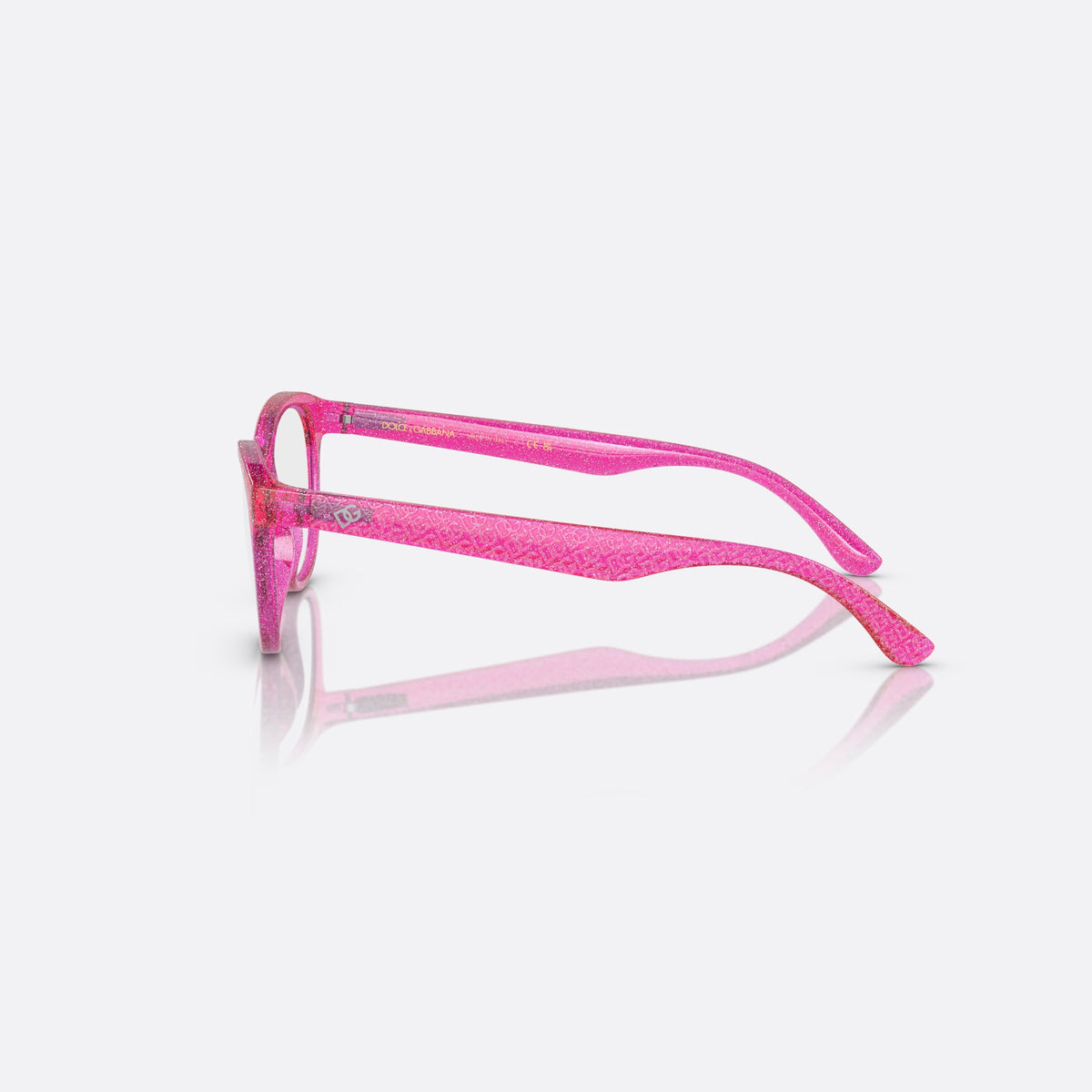 Dolce & Gabbana DX5096 3351 eyeglasses, pink butterfly frame for kids, plain integrated bridge, brand logo on temple, side view