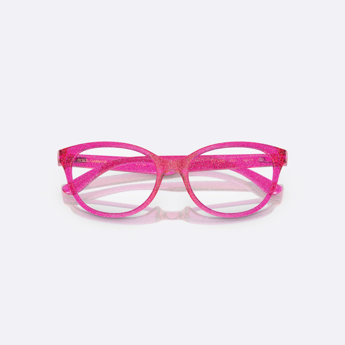 Dolce & Gabbana DX5096 3351 eyeglasses, pink butterfly frame for kids, plain integrated bridge, brand logo on temple, folded