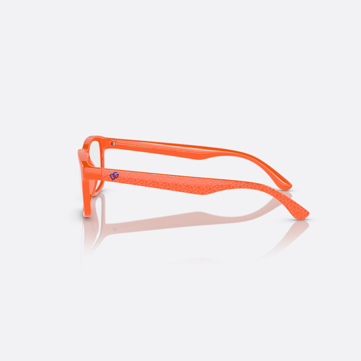 Dolce & Gabbana DX5097 3338 eyeglasses, orange rectangle frame for kids, plain integrated bridge, brand logo on temple, side view