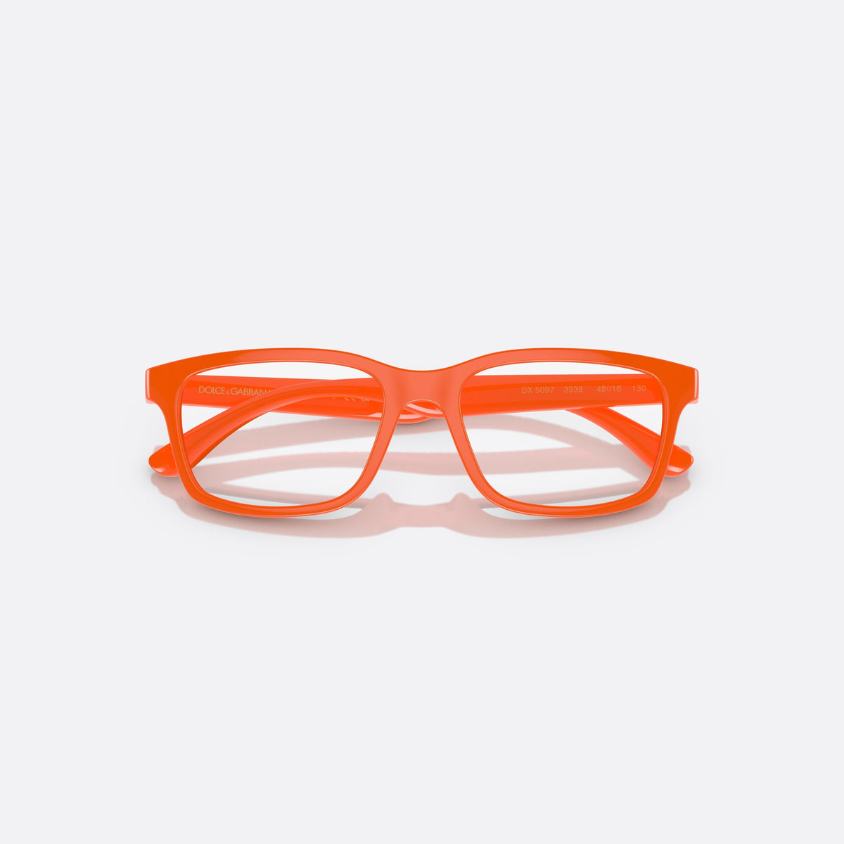 Dolce & Gabbana DX5097 3338 eyeglasses, orange rectangle frame for kids, plain integrated bridge, brand logo on temple, folded