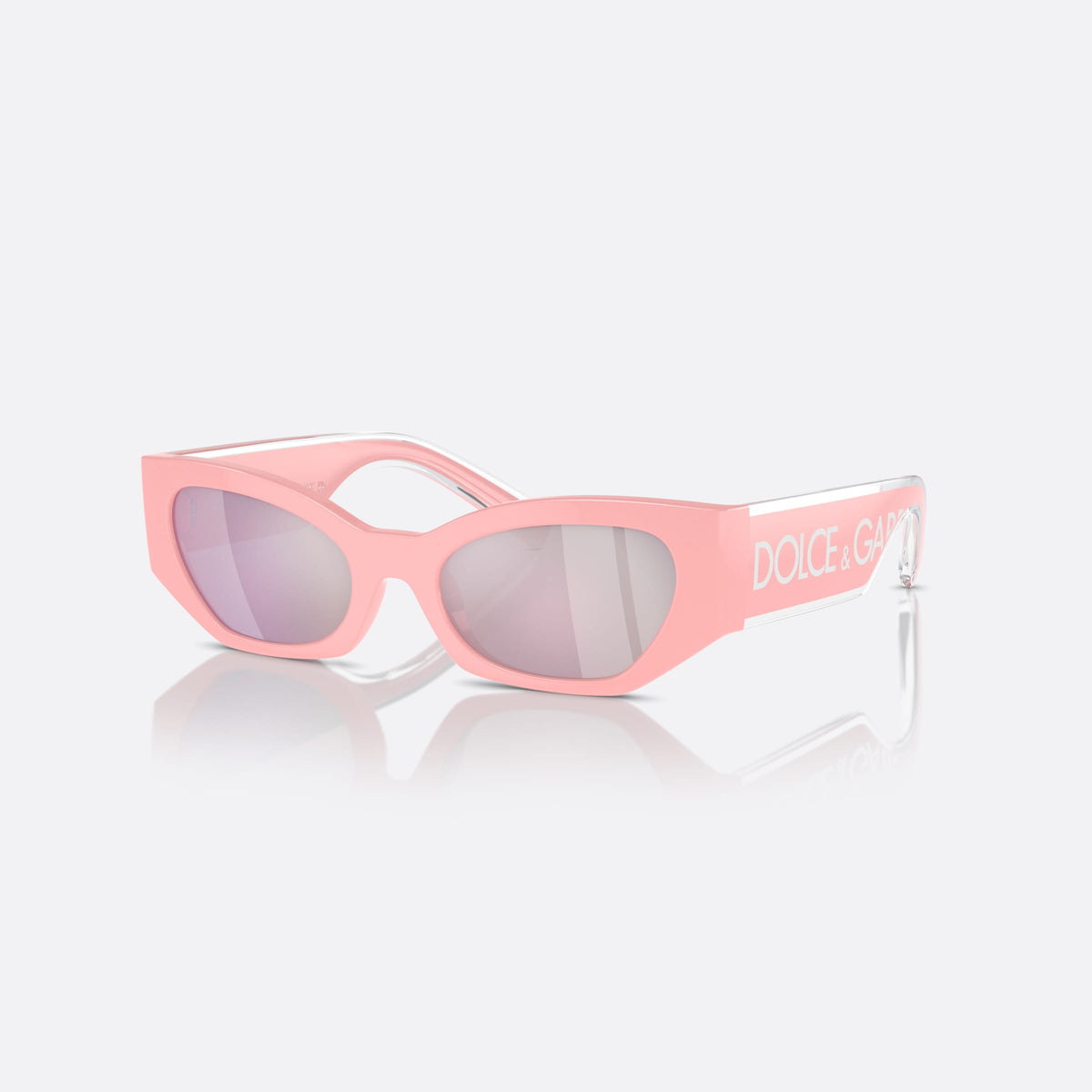 Dolce & Gabbana DX6003 30987V sunglasses, pink cat eye frame for kids, plain integrated bridge, brand lettering on temples