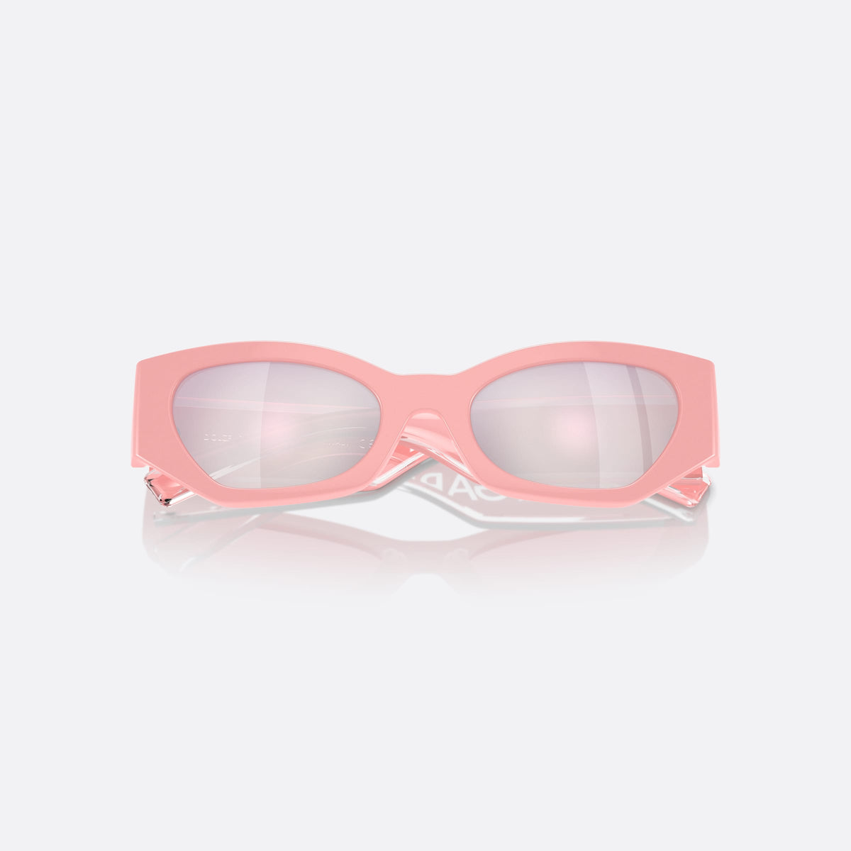 Dolce & Gabbana DX6003 30987V sunglasses, pink cat eye frame for kids, plain integrated bridge, brand lettering on temples, folded