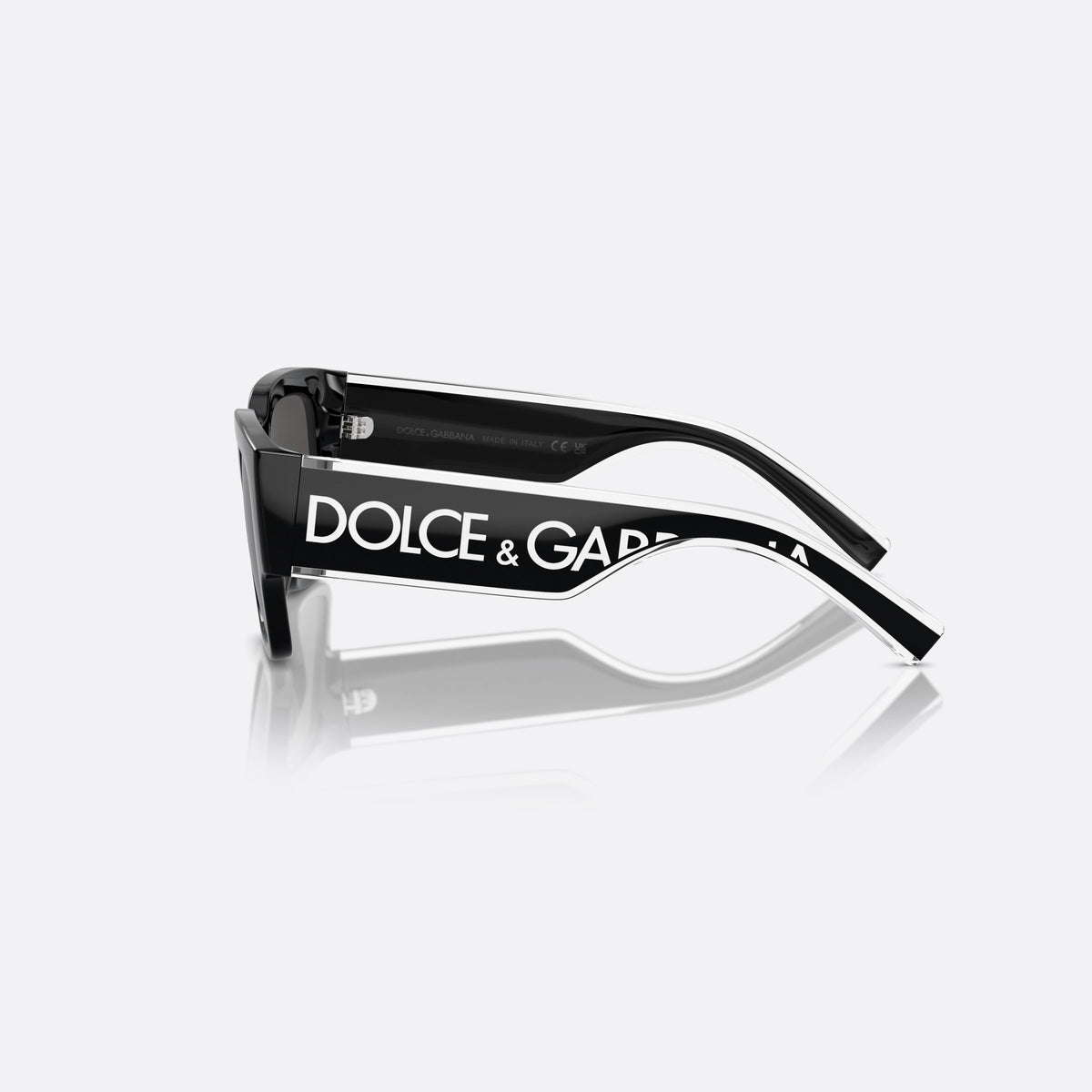 Dolce & Gabbana DX6004 501/87 sunglasses, black square frame for kids, plain bridge, brand lettering on the temples, full-rim frame, side view