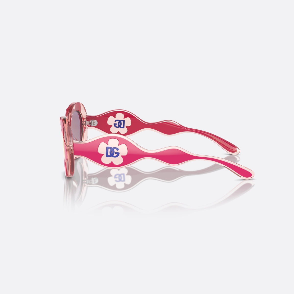 Dolce & Gabbana DX6005 30981T sunglasses, pink oval frame for kids, integrated bridge, no visible pads, side view