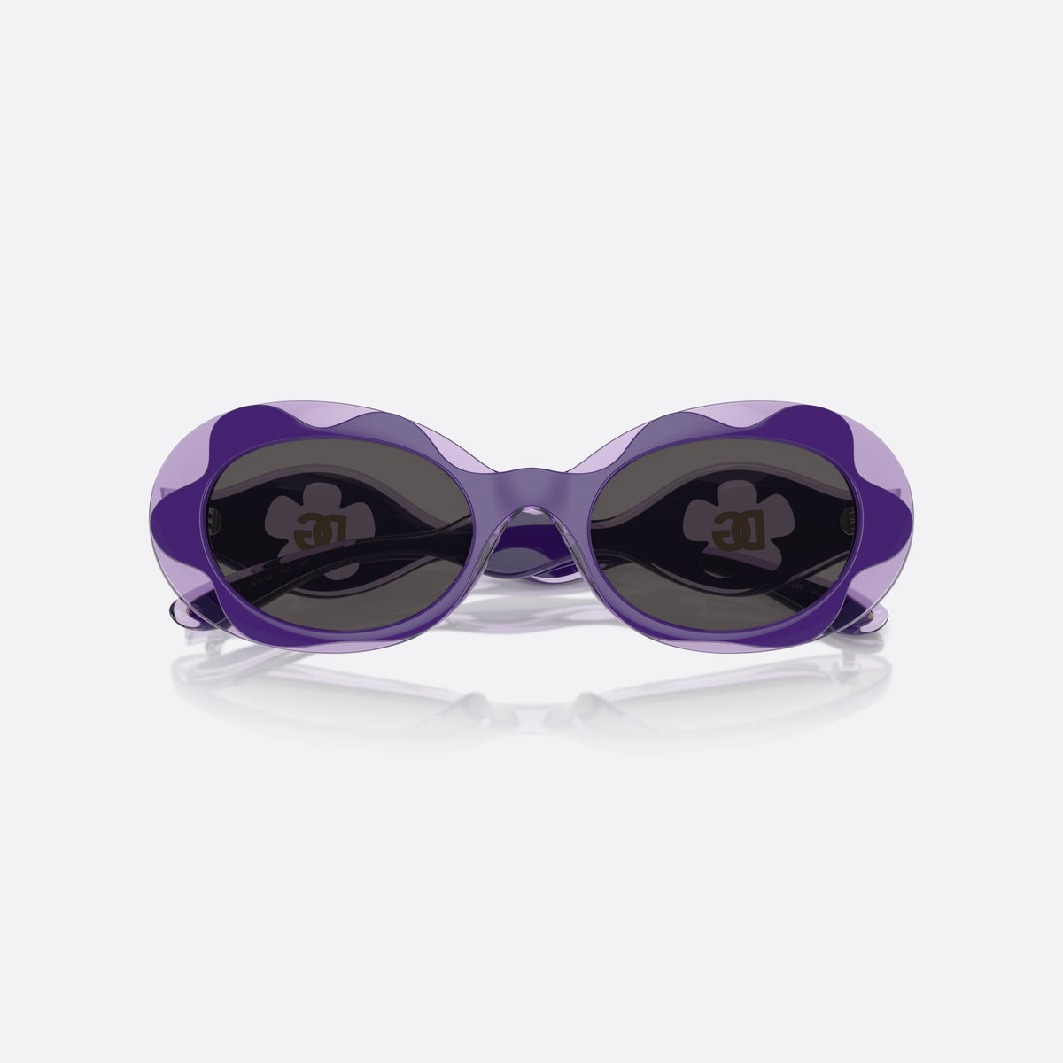 Dolce & Gabbana DX6005 333587 sunglasses, violet oval frame for kids, plain bridge, gold-tone brand logo plaque on temple, folded