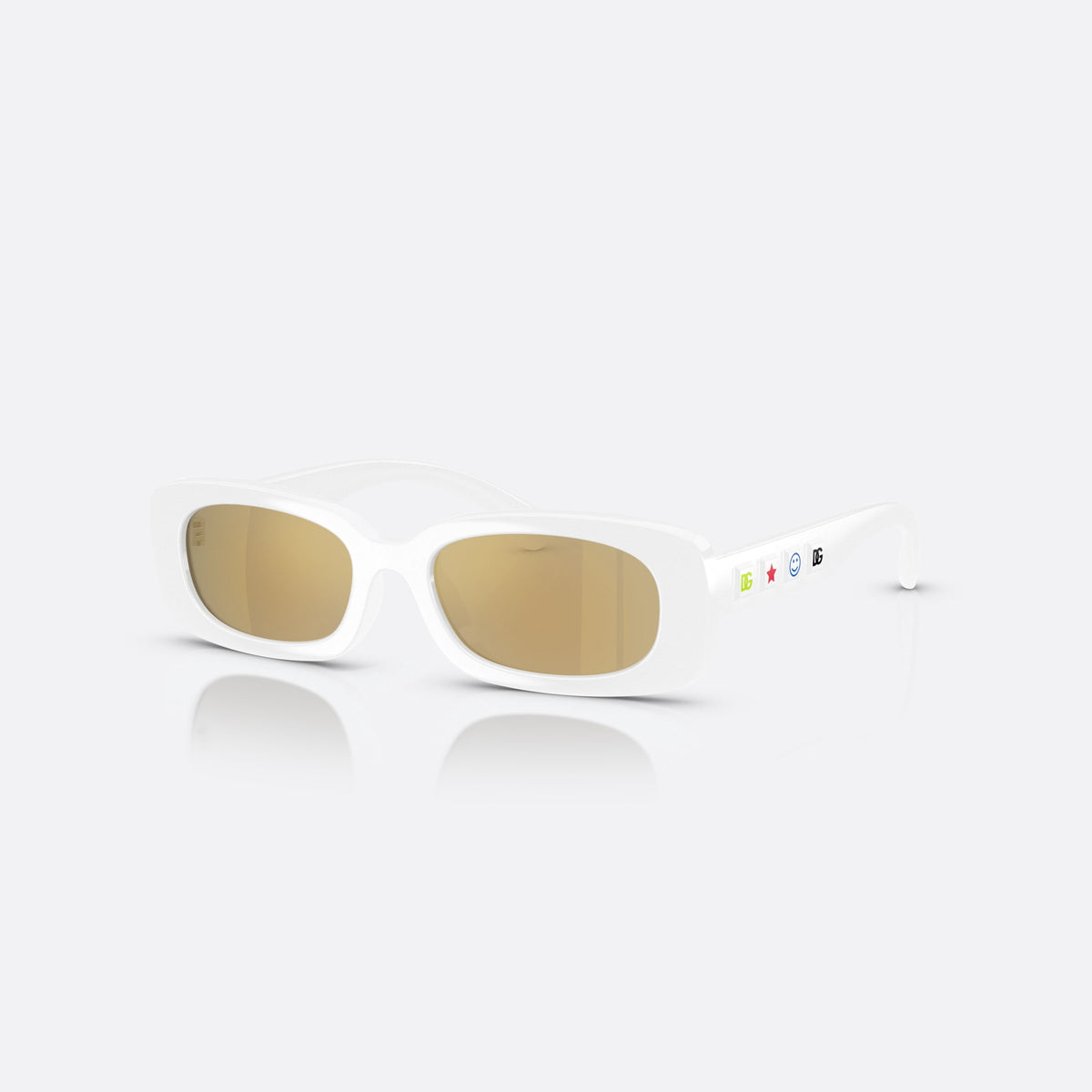 Dolce & Gabbana DX6006U 33127P sunglasses, white rectangle frame for kids, plain bridge, brand lettering on temples, full rim