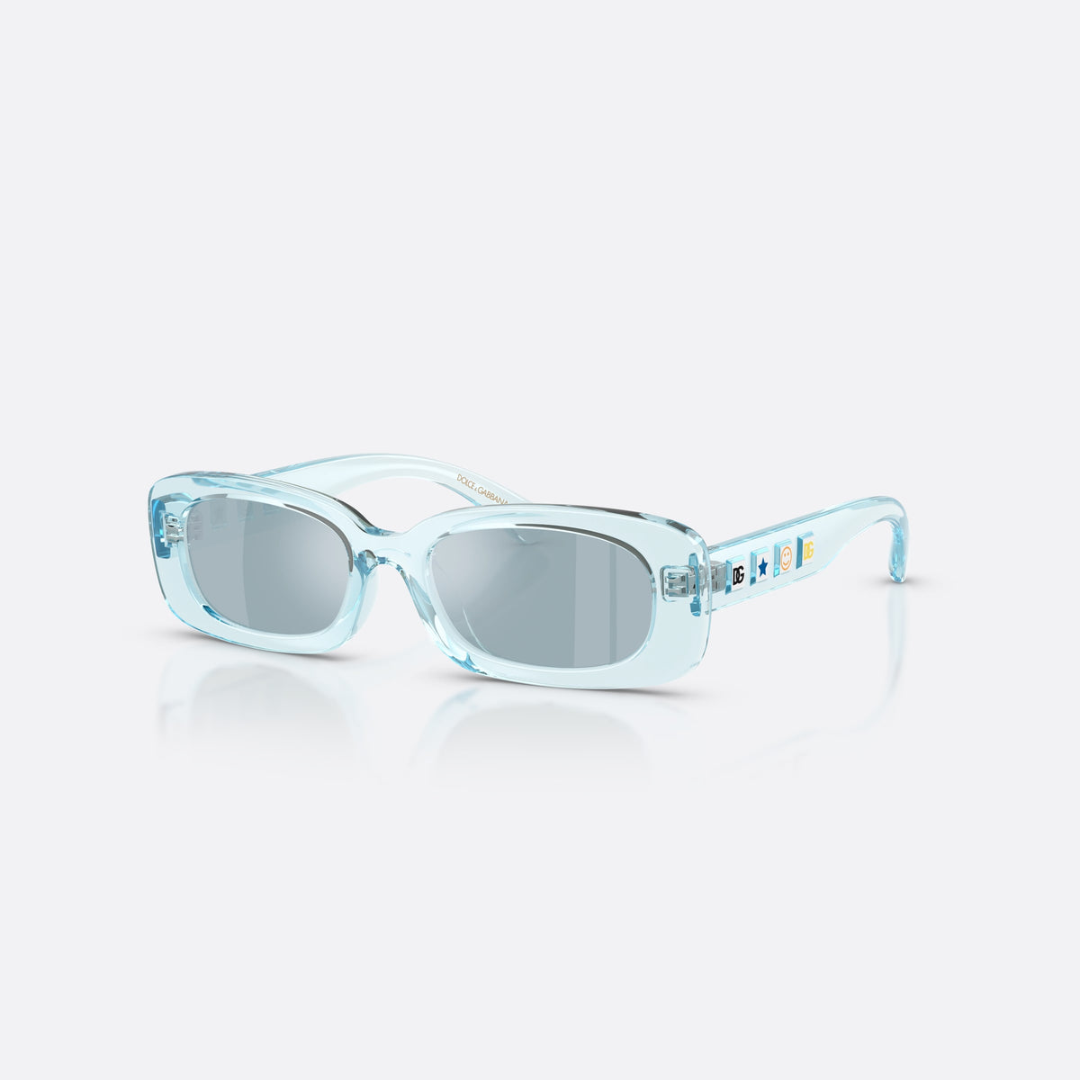 Dolce & Gabbana DX6006U 33466J sunglasses, blue rectangle frame for kids, plain integrated bridge, brand logo on temples