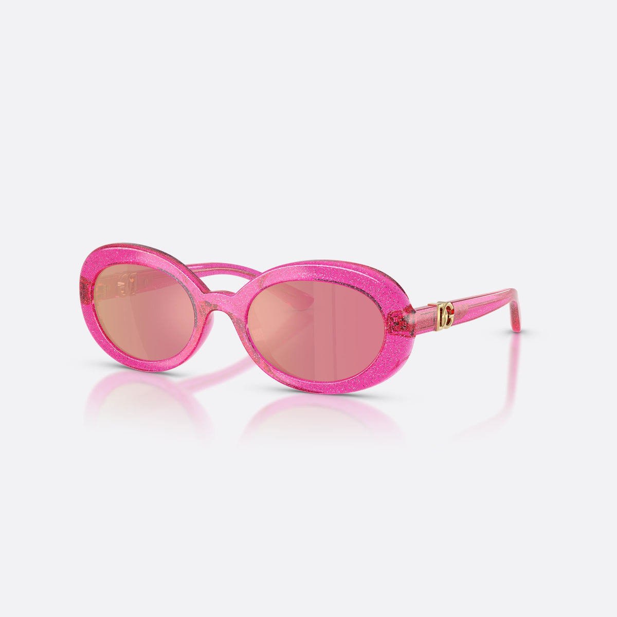 Dolce & Gabbana DX6007U 3351/Z sunglasses, pink oval frame for kids, plain bridge, brand logo on temple, full-rim frame