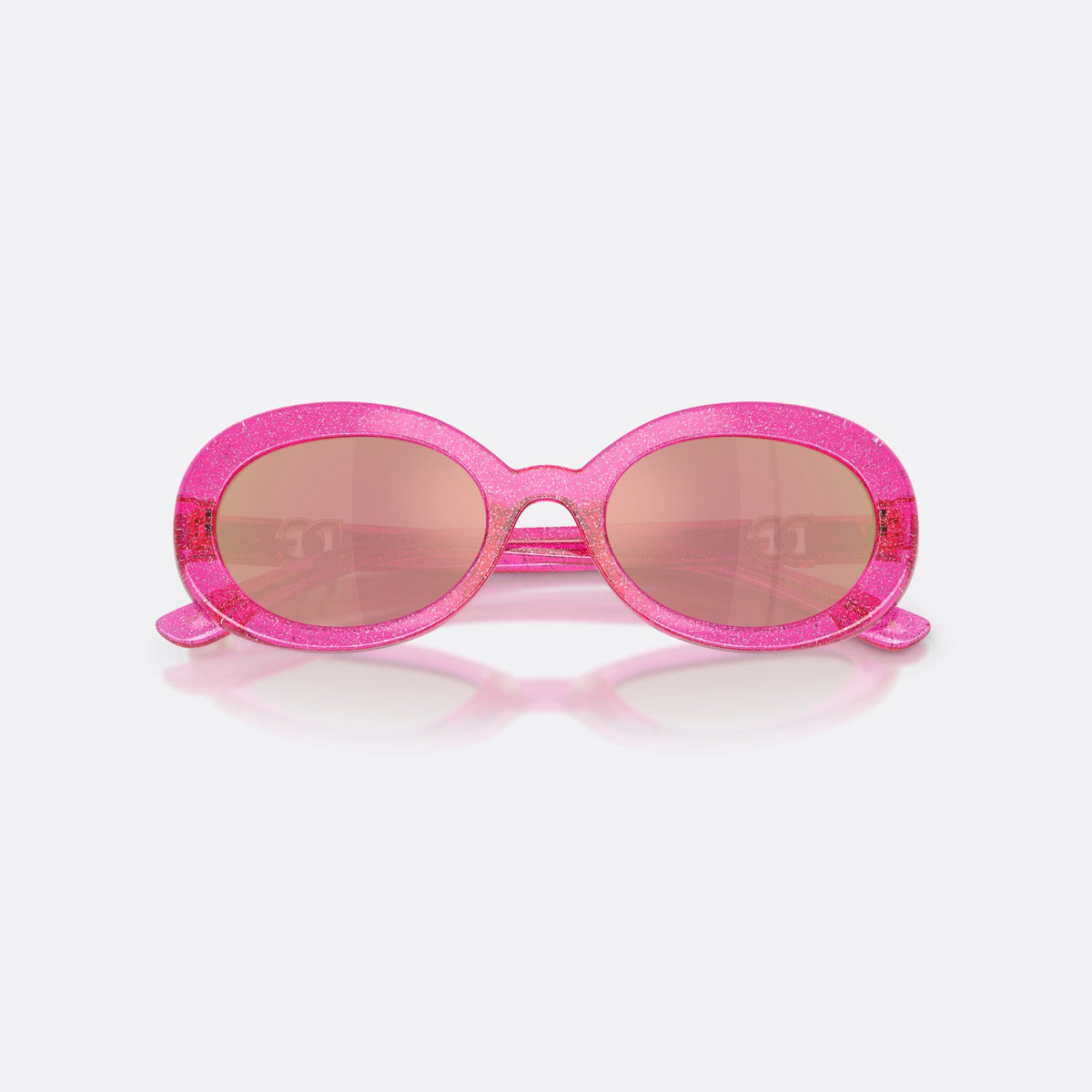 Dolce & Gabbana DX6007U 3351/Z sunglasses, pink oval frame for kids, plain bridge, brand logo on temple, full-rim frame, folded