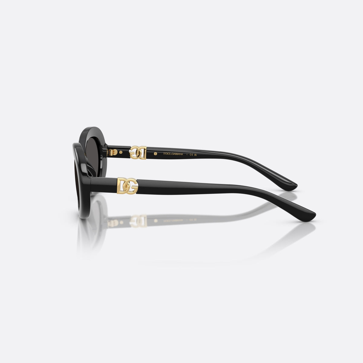 Dolce & Gabbana DX6007U 501/87 sunglasses, black oval frame for kids, plain bridge, brand logo plaque on temples, side view