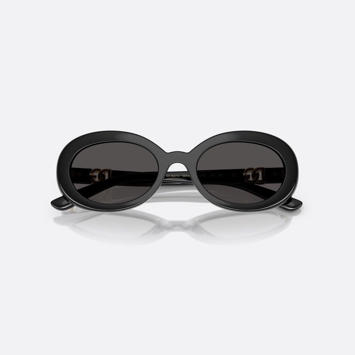 Dolce & Gabbana DX6007U 501/87 sunglasses, black oval frame for kids, plain bridge, brand logo plaque on temples, folded