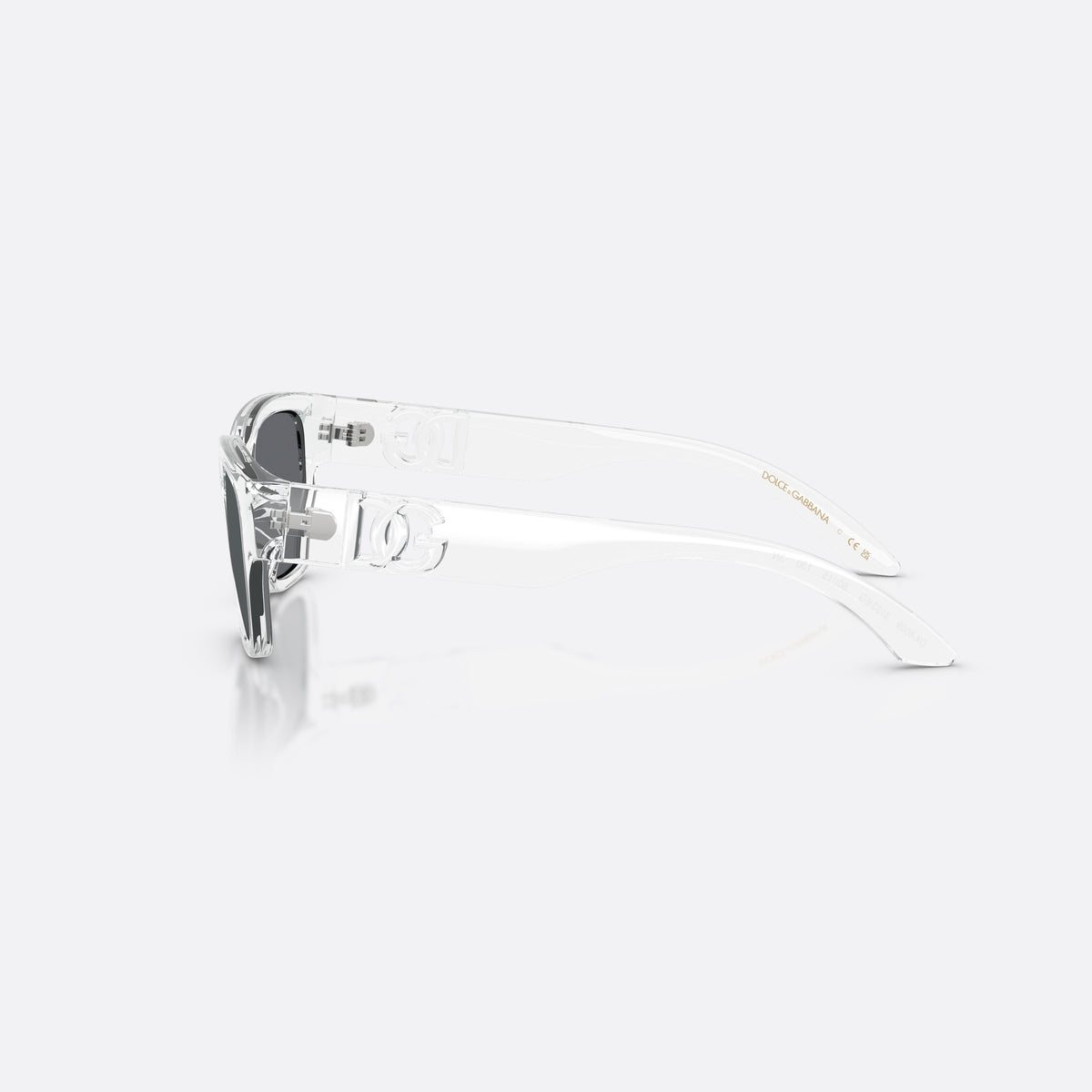 Dolce & Gabbana DX6009 31336G sunglasses, clear rectangle frame for kids, plain bridge, brand logo on temples, wide tapered temples, side view