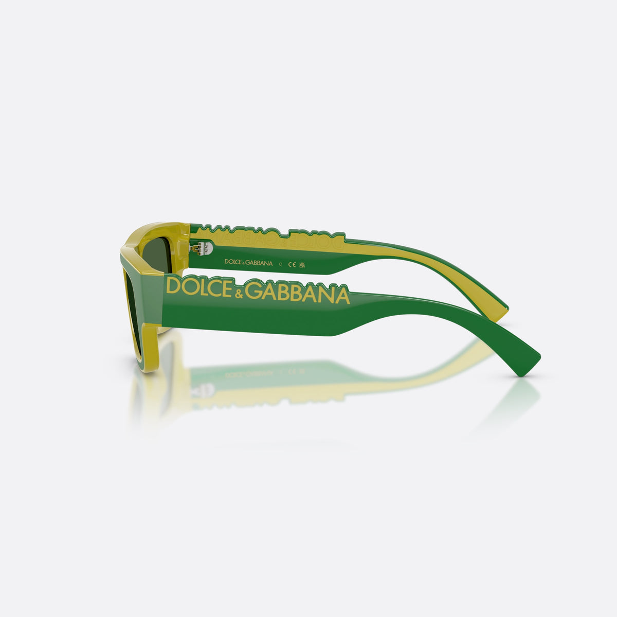 Ochelari de soare Dolce & Gabbana DX6011 346771, rectangulari verde, pentru copii, punte simplă, literele brandului pe brațe, ramă completă, vedere laterală