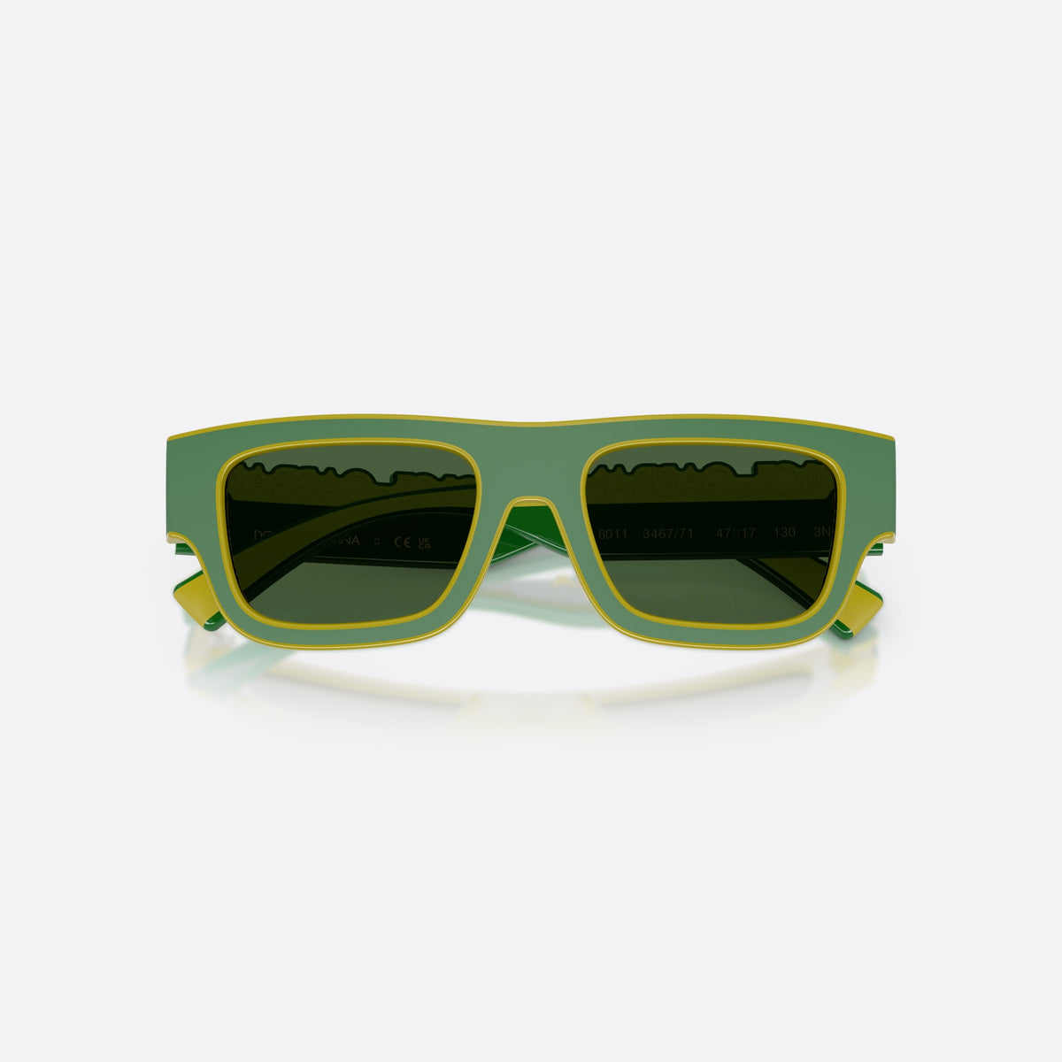 Ochelari de soare Dolce & Gabbana DX6011 346771, rectangulari verde, pentru copii, punte simplă, literele brandului pe brațe, ramă completă, cu brațele pliate