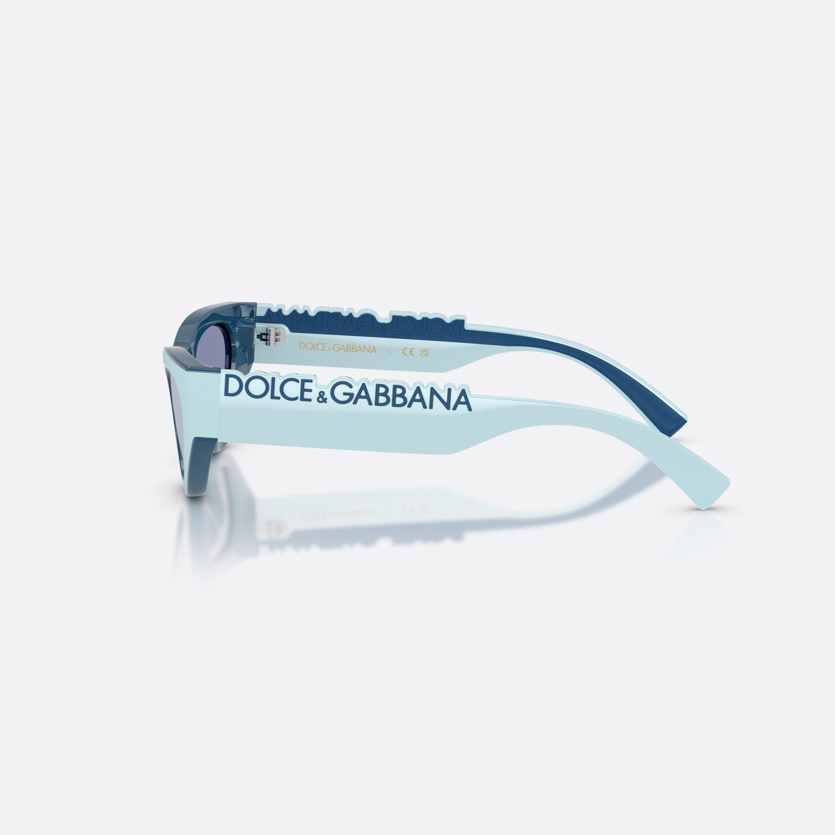 Ochelari de soare Dolce & Gabbana DX6012 30151U, cat eye violet, pentru copii, punte integrată simplă, literele brandului pe brațe, vedere laterală