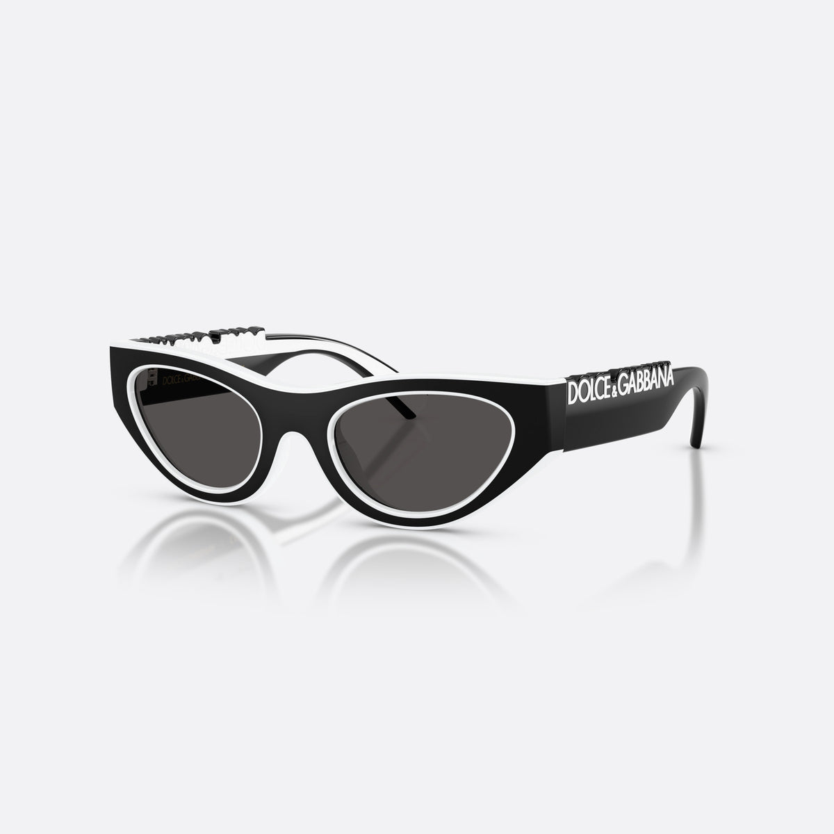 Dolce & Gabbana DX6012 345787 sunglasses, black cat eye frame for kids, plain bridge joining lenses, black hinges on temples
