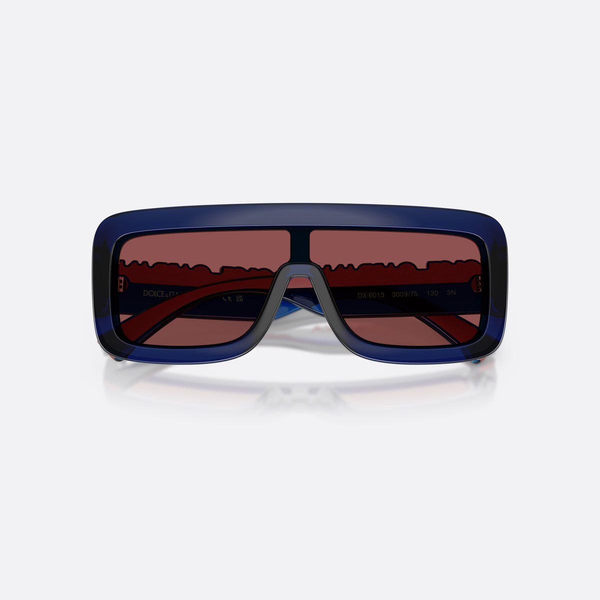 Dolce & Gabbana DX6013 300975 sunglasses, blue rectangle frame for kids, brand lettering on temples, wide flat temples, folded