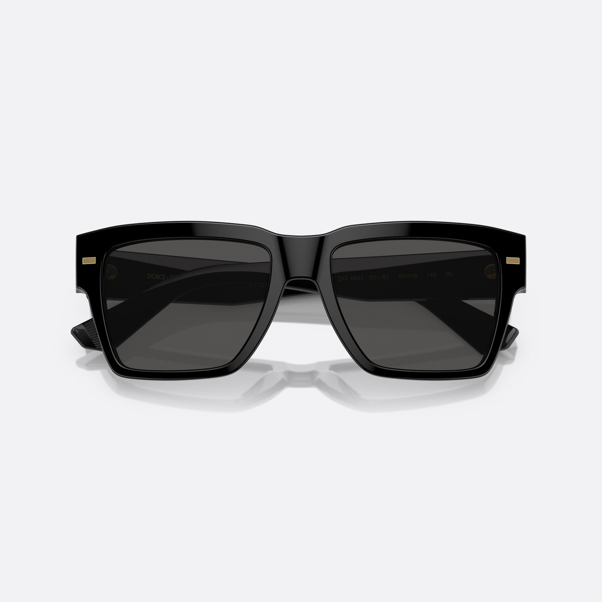 Ochelari de soare Dolce & Gabbana Lusso Sartoriale DG4431 501/87, patrati negru, pentru bărbați, punte integrată simplă, litere ale brandului pe braț, cu brațele pliate