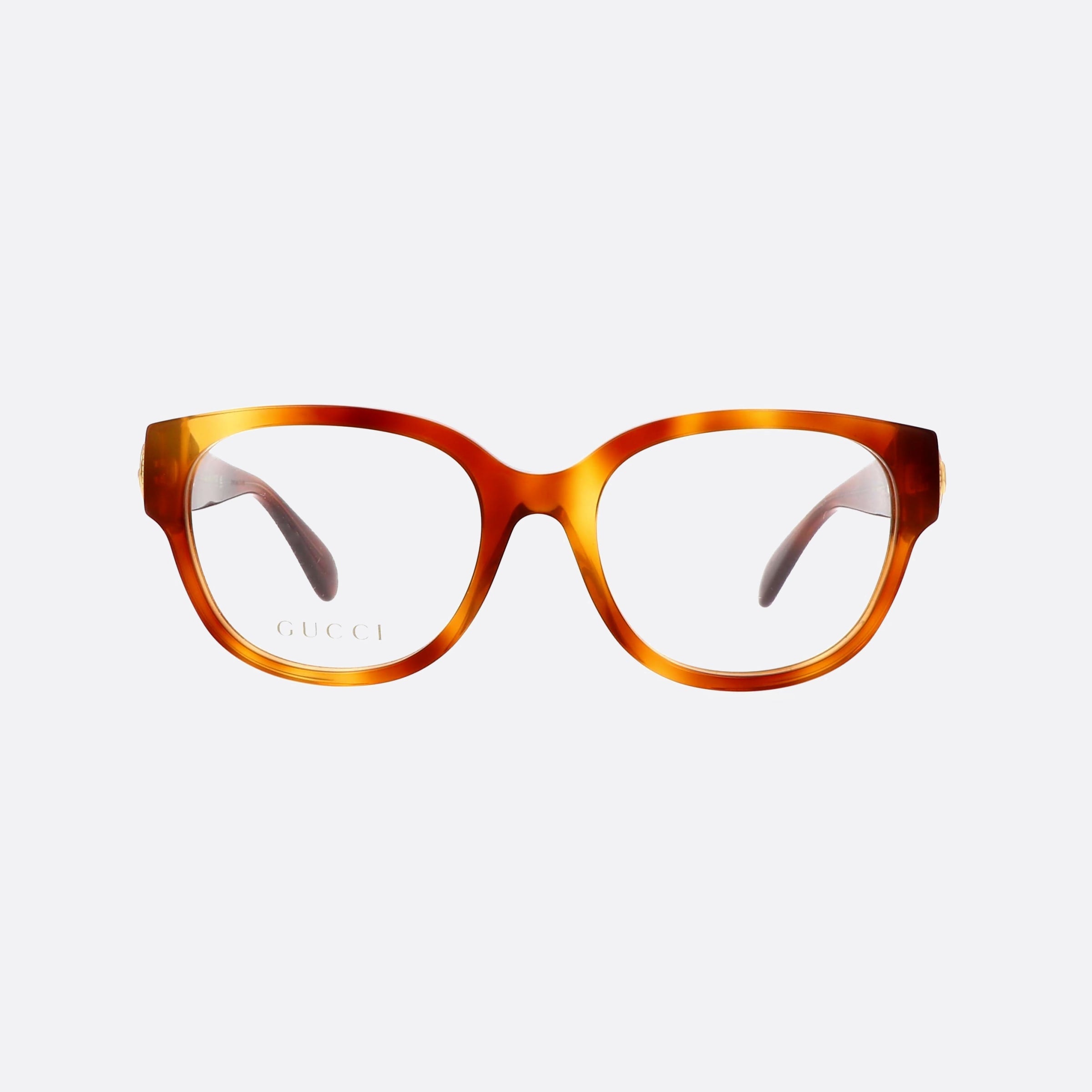 Gucci 53mm Logo Tortoise Round Women Eyeglasses - Side View