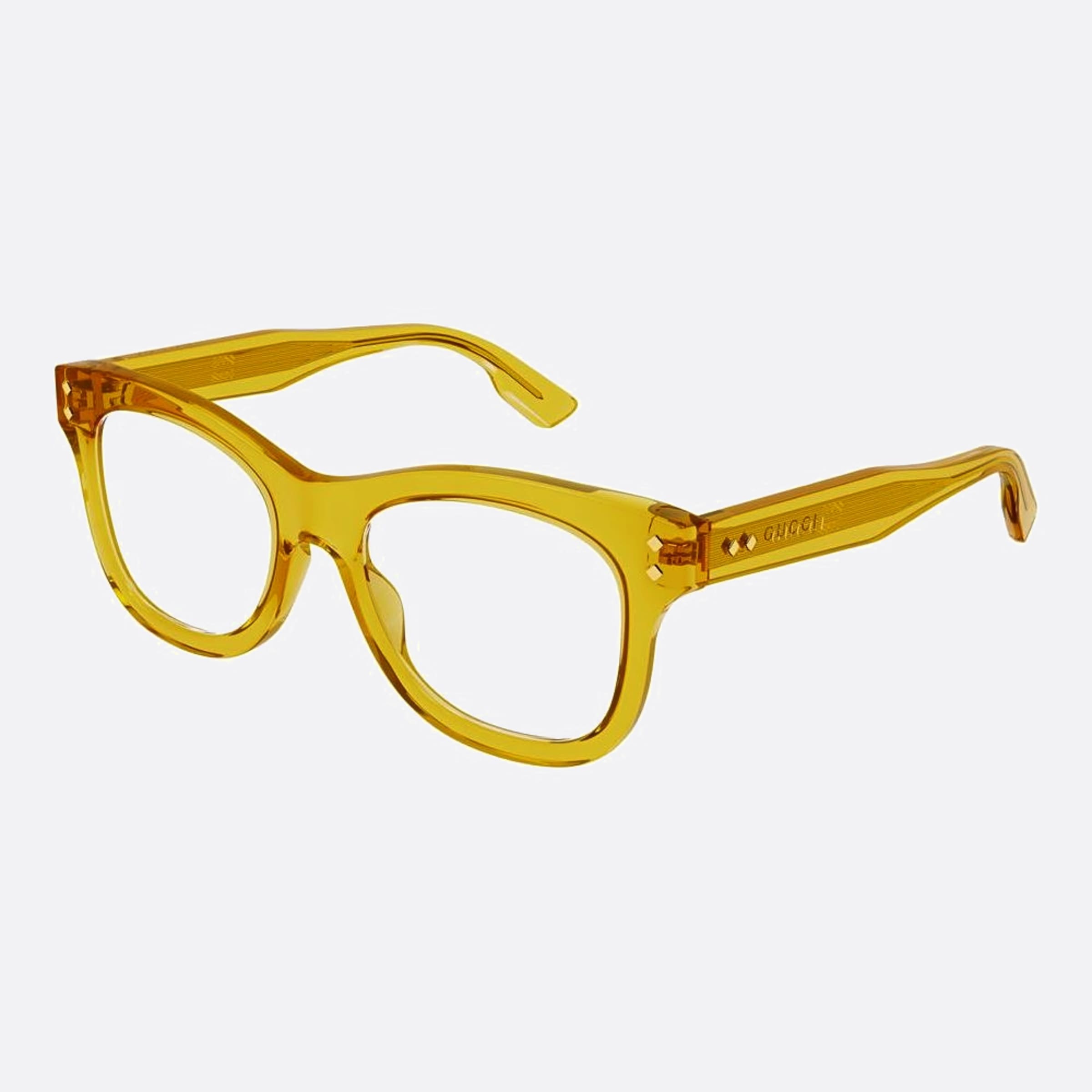 Gucci 53mm Yellow Geometric Woman Eyeglasses - Side View