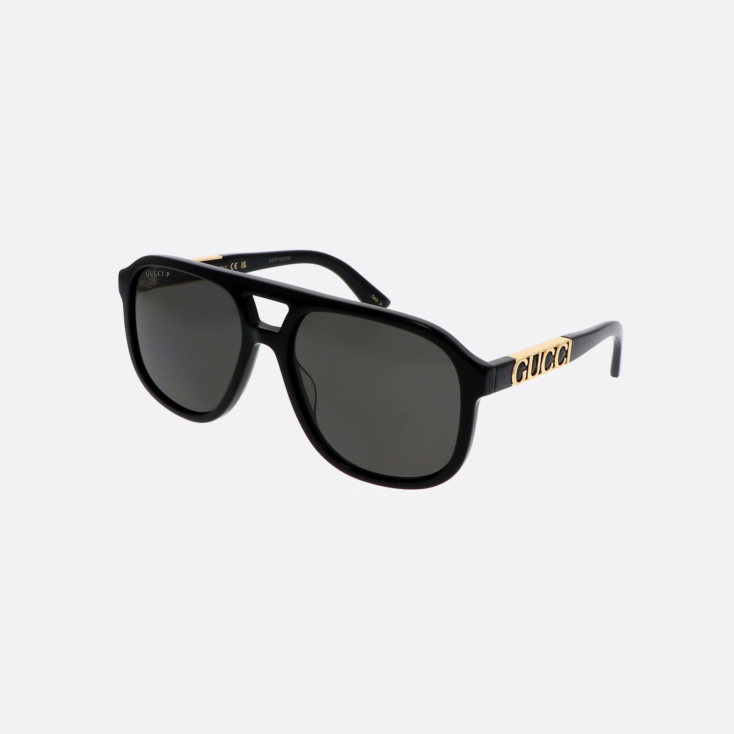 Gucci 58mm Black Pilot Polarized Unisex Sunglasses - Main View