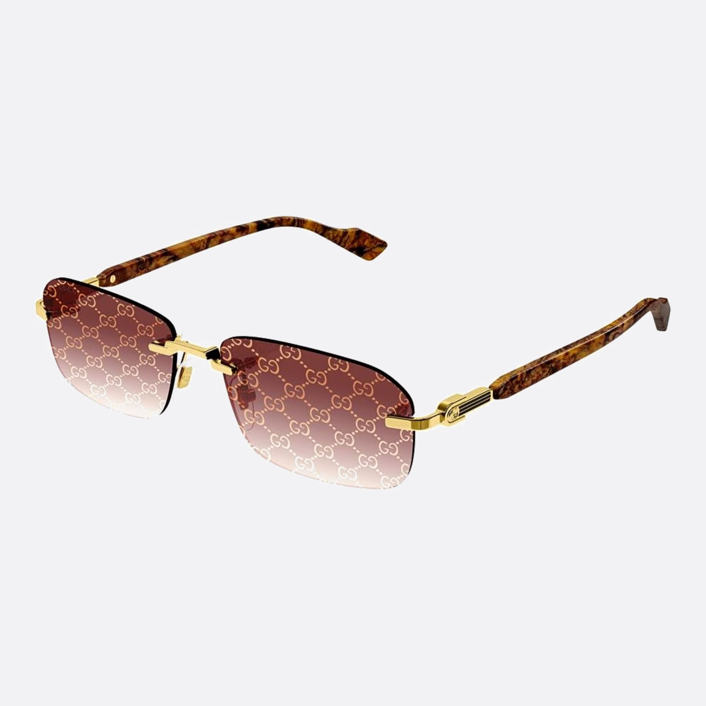 Gucci 56mm Nht Gold Geometric Man Sunglasses - Side View