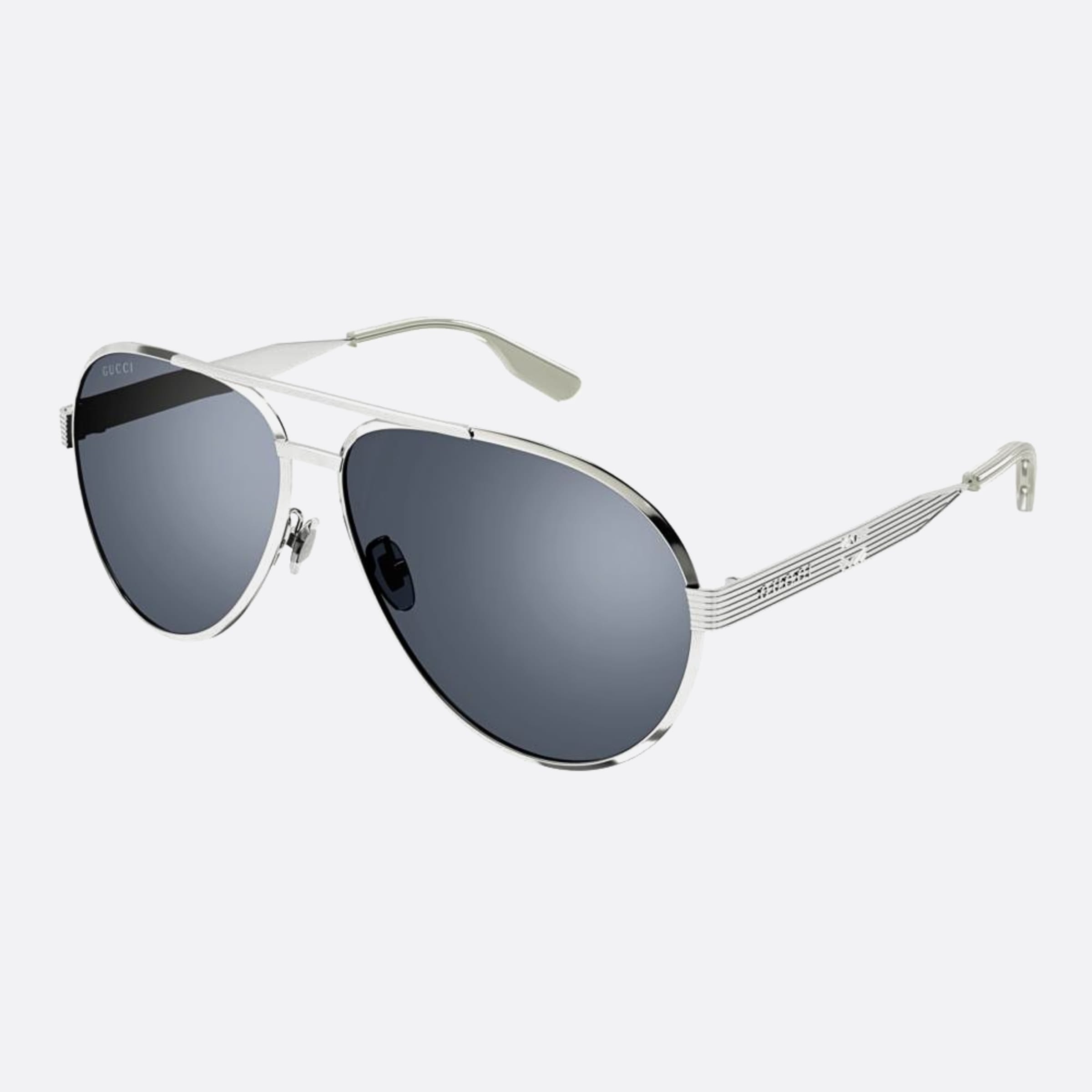 Gucci 64mm Sis Silver Pilot Man Sunglasses - Side View