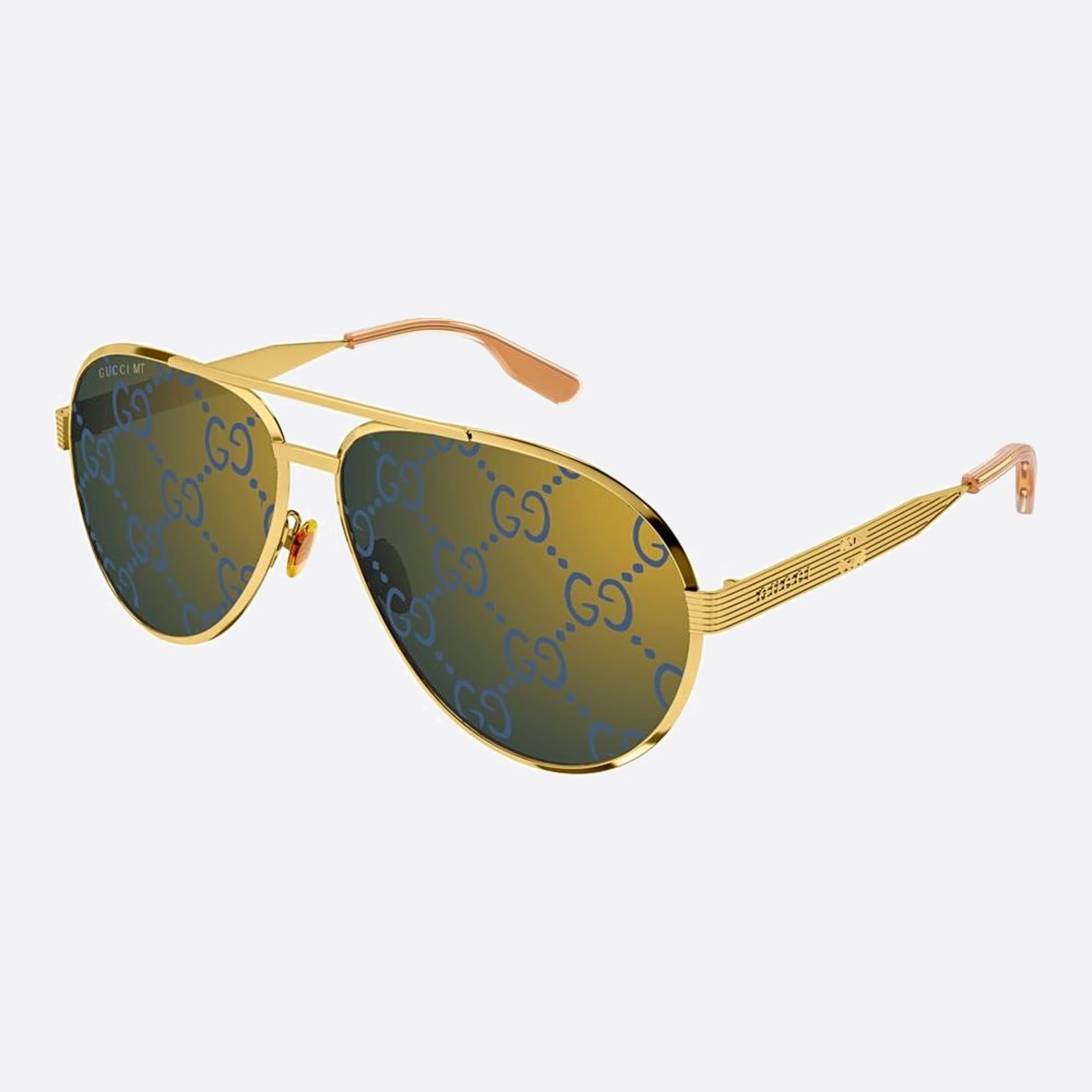 Gucci 64mm Gold Pilot Man Sunglasses - Side View