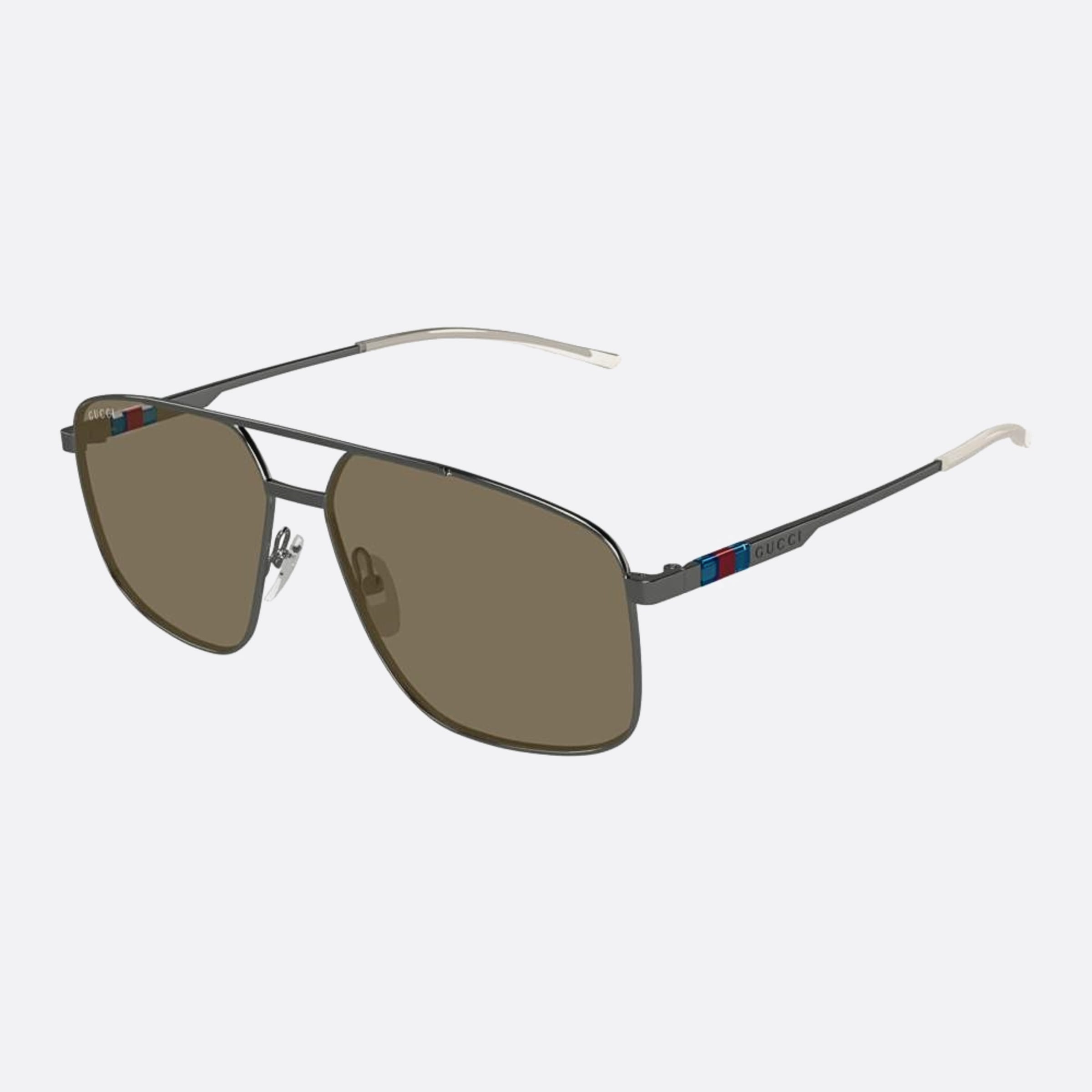 Gucci 60mm Gmb Ruthenium Pilot Man Sunglasses - Side View