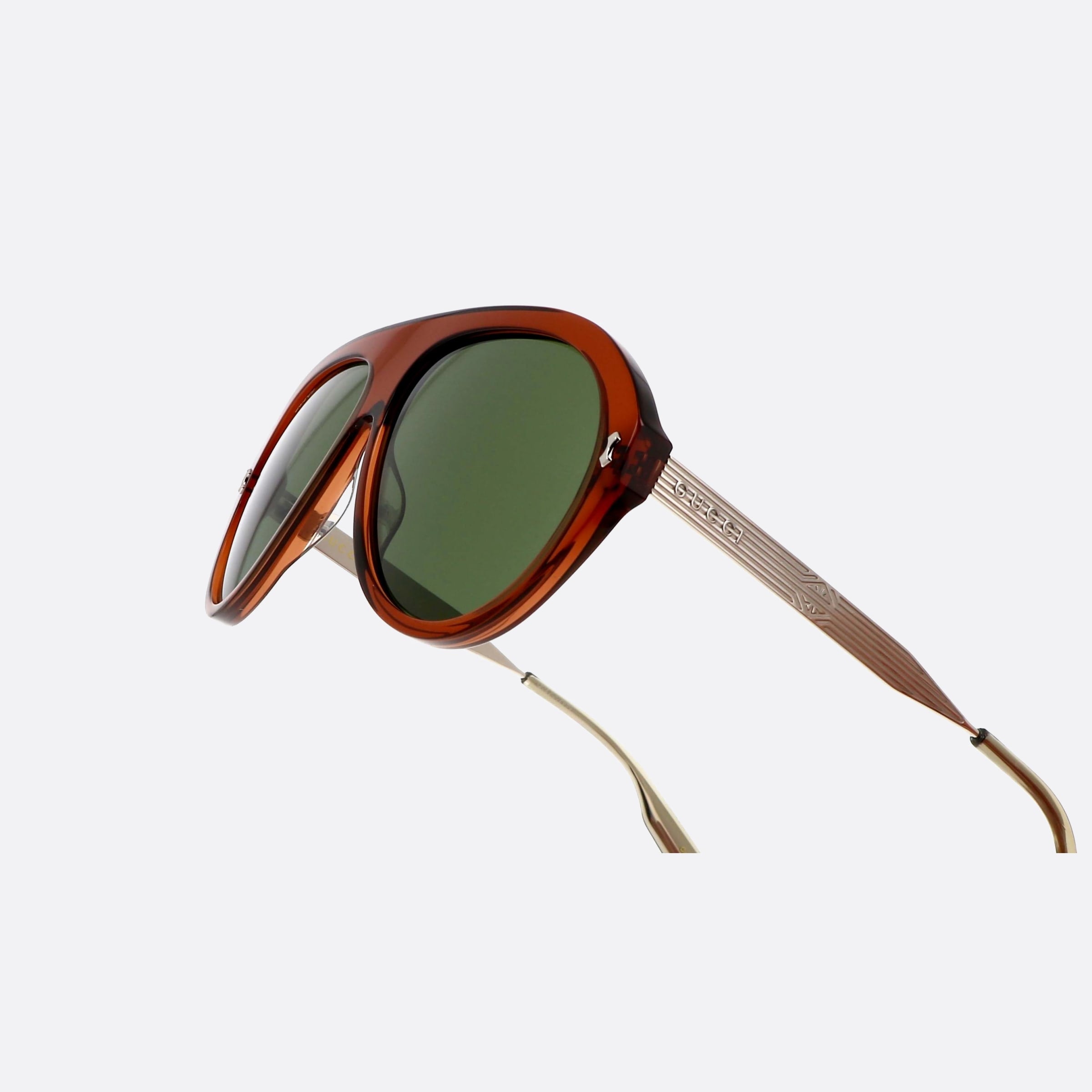 Gucci 61mm Lettering Gold Pilot Man Sunglasses - Lifestyle Shot
