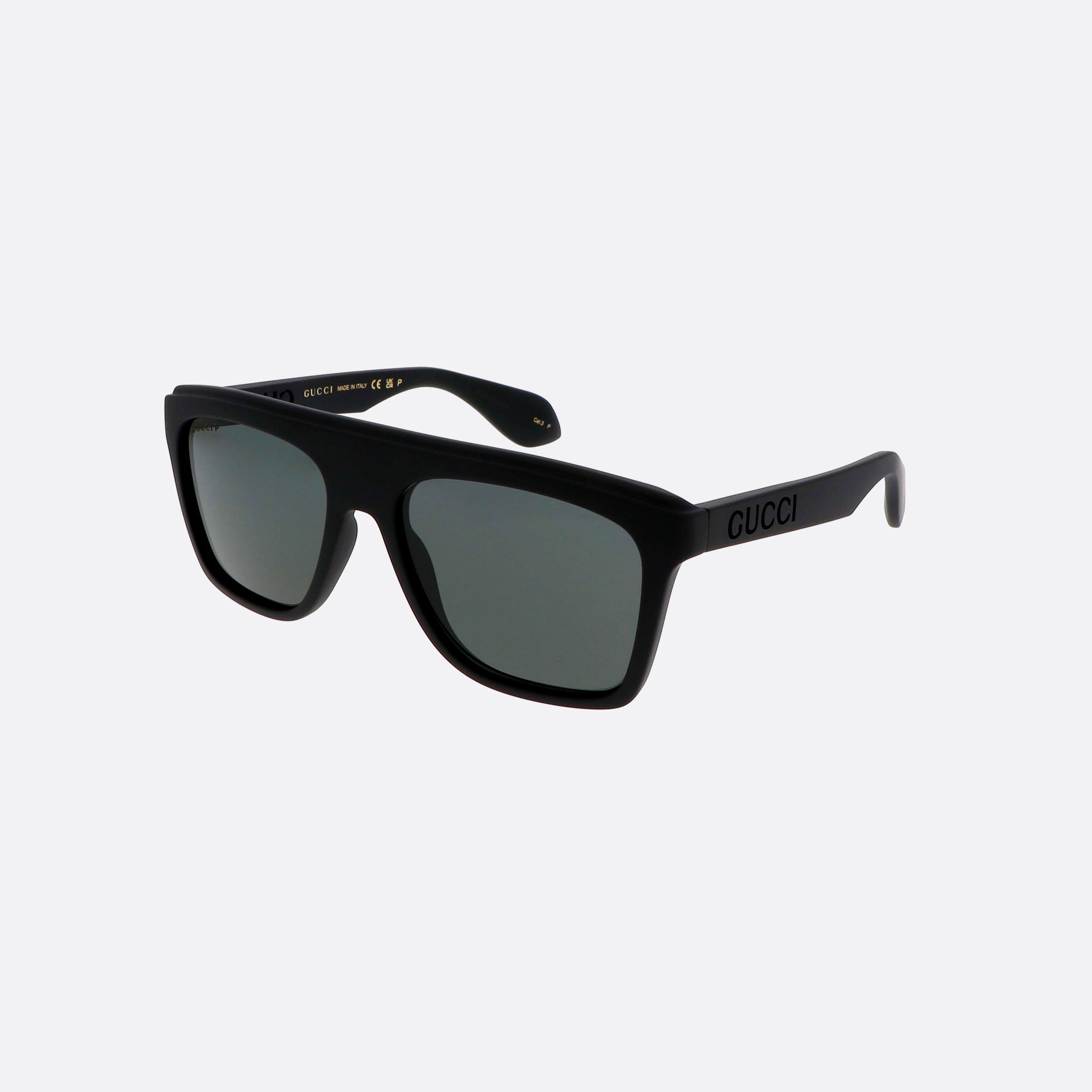 Gucci 57mm Lettering Black Squared Polarized Man Sunglasses - Main View