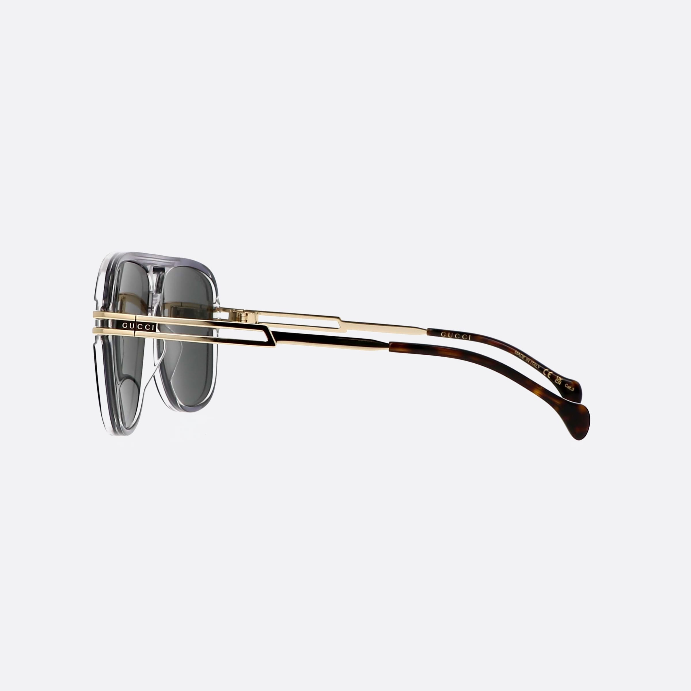 Gucci 63mm Logo Frt Grey Pilot Men Sunglasses - Detail View