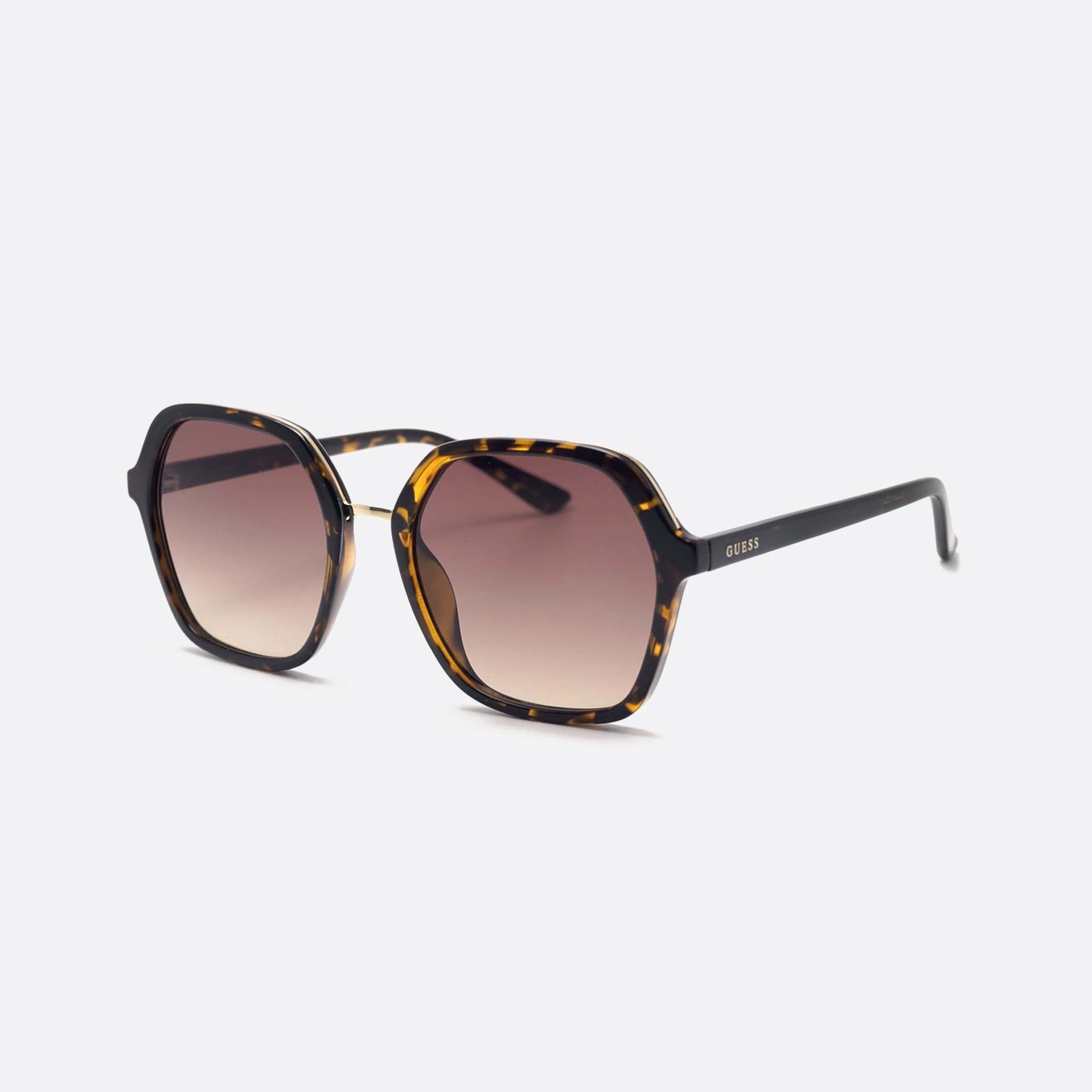 Guess 54mm Gu7557 52f Tortoise Hexagonal Unisex Sunglasses - Main View