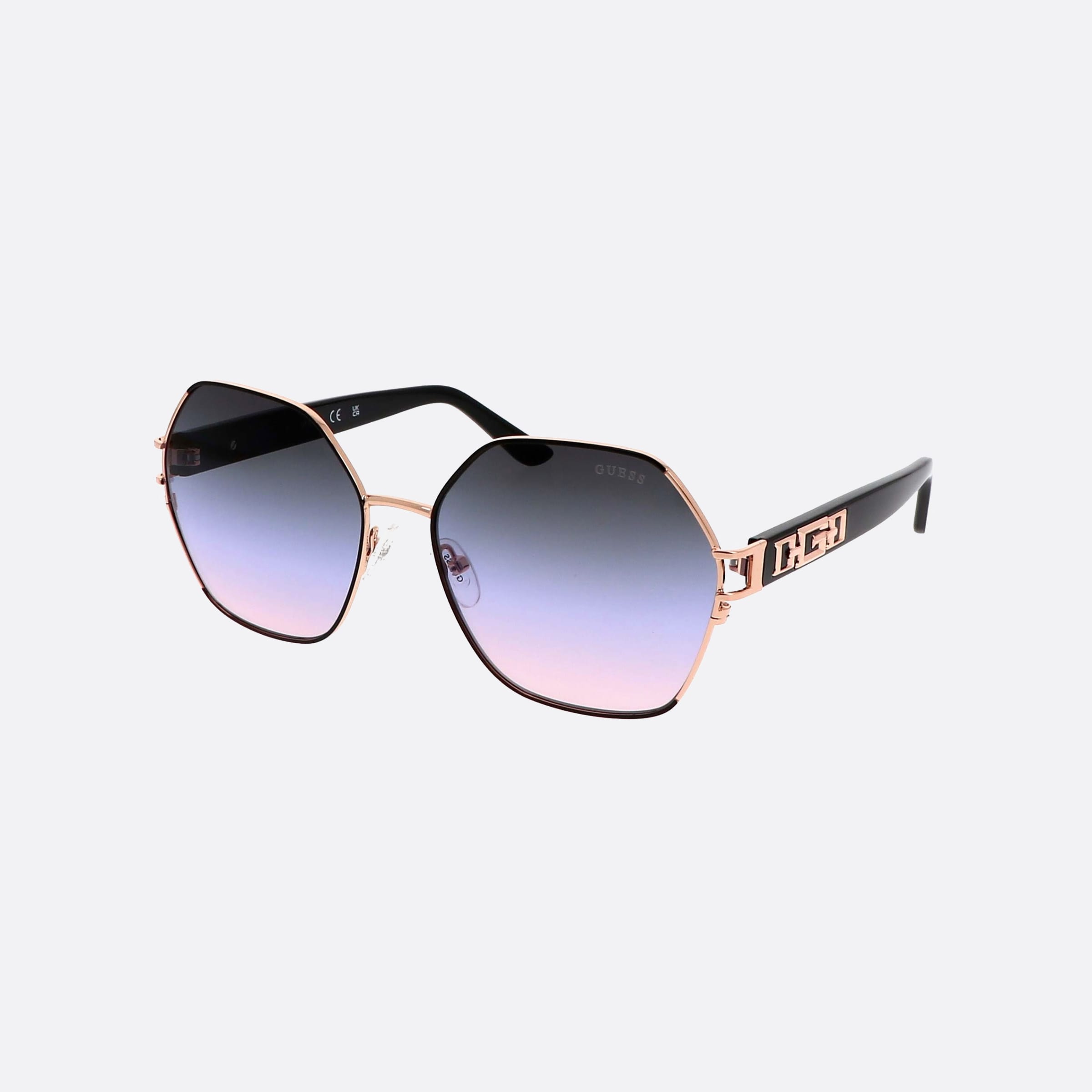 Guess 59mm Gu7913 05z Black Hexagonal Unisex Sunglasses - Main View