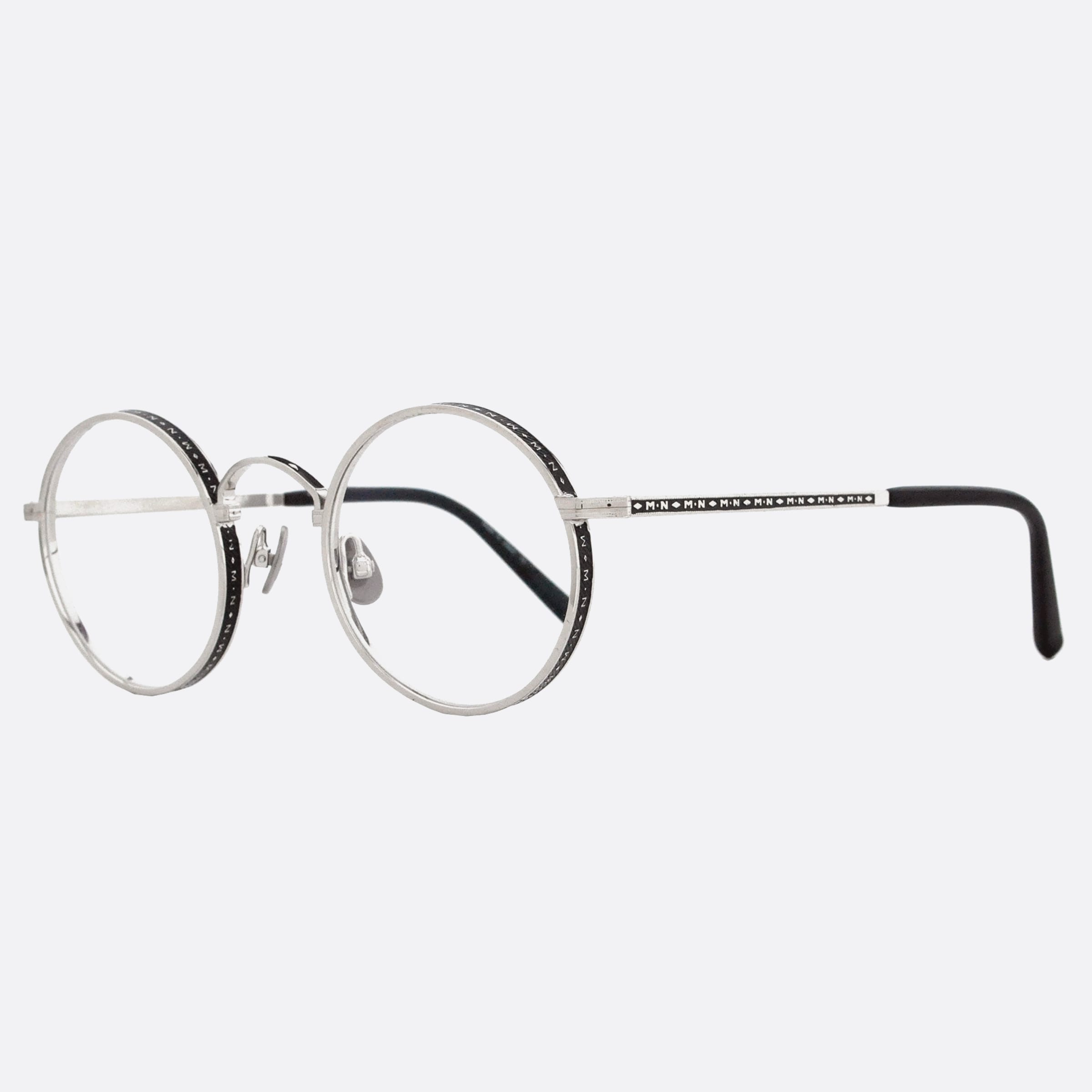 Matsuda 47mm M3100 Mbk Silver Round Unisex Eyeglasses - Side View