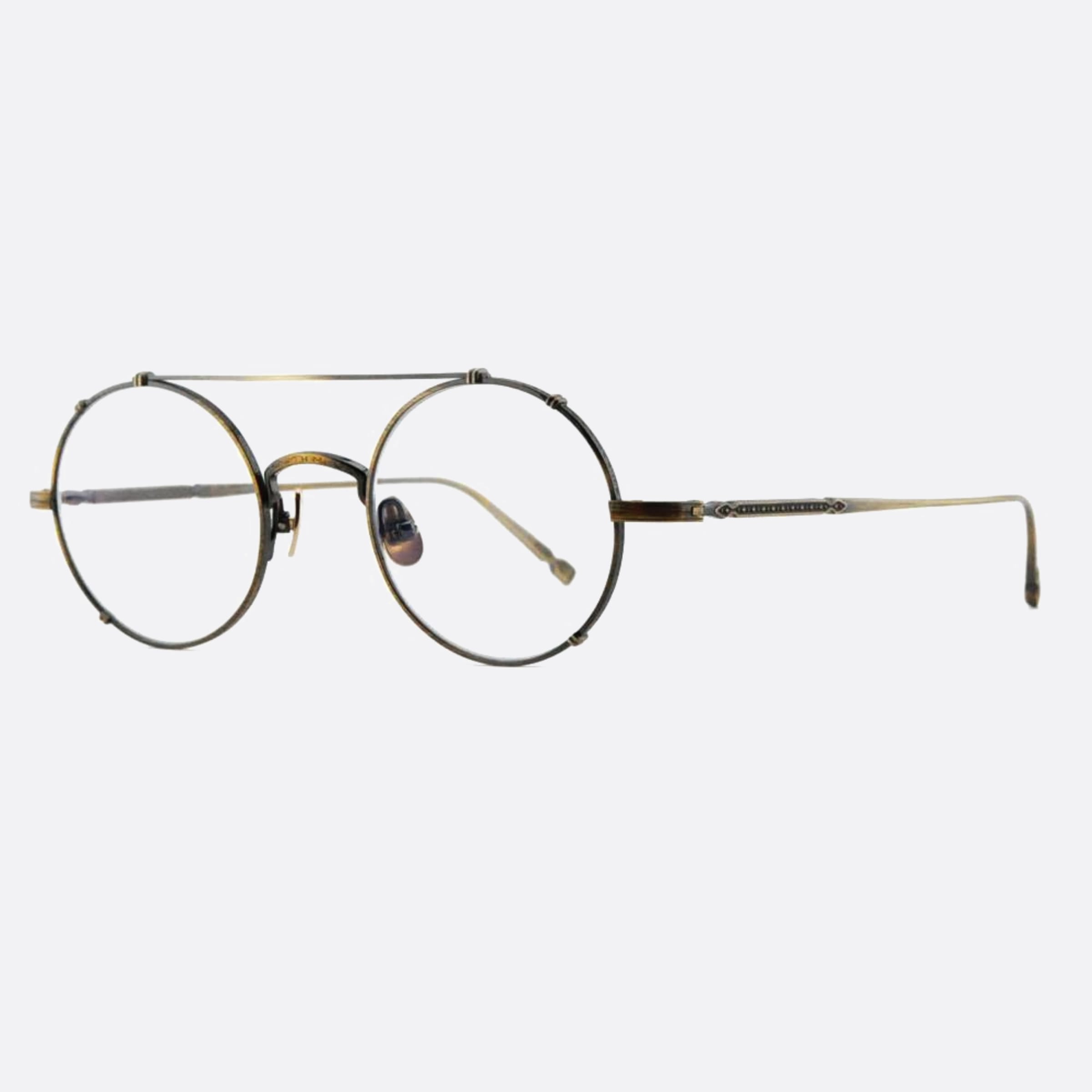 Matsuda 46mm M3143 Gold Round Men Eyeglasses - Side View