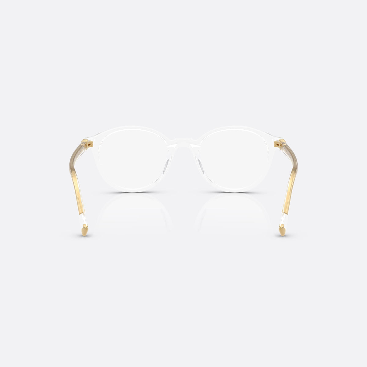 Miu Miu 0MU 02WV 15Z1O1 eyeglasses, clear pantos frame for women, plain bridge, integrated, brand lettering on temples, back view